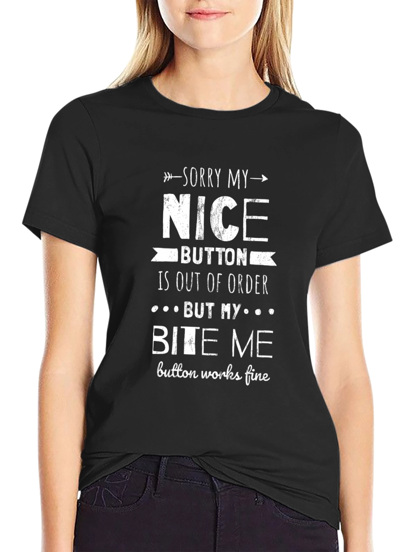 Black Funny "Bite Me" Graphic Novelty T-Shirt view 2