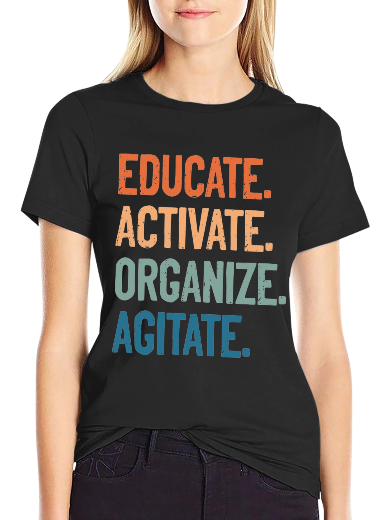 Black Educate, Activate, Organize, Agitate T-Shirt view 2