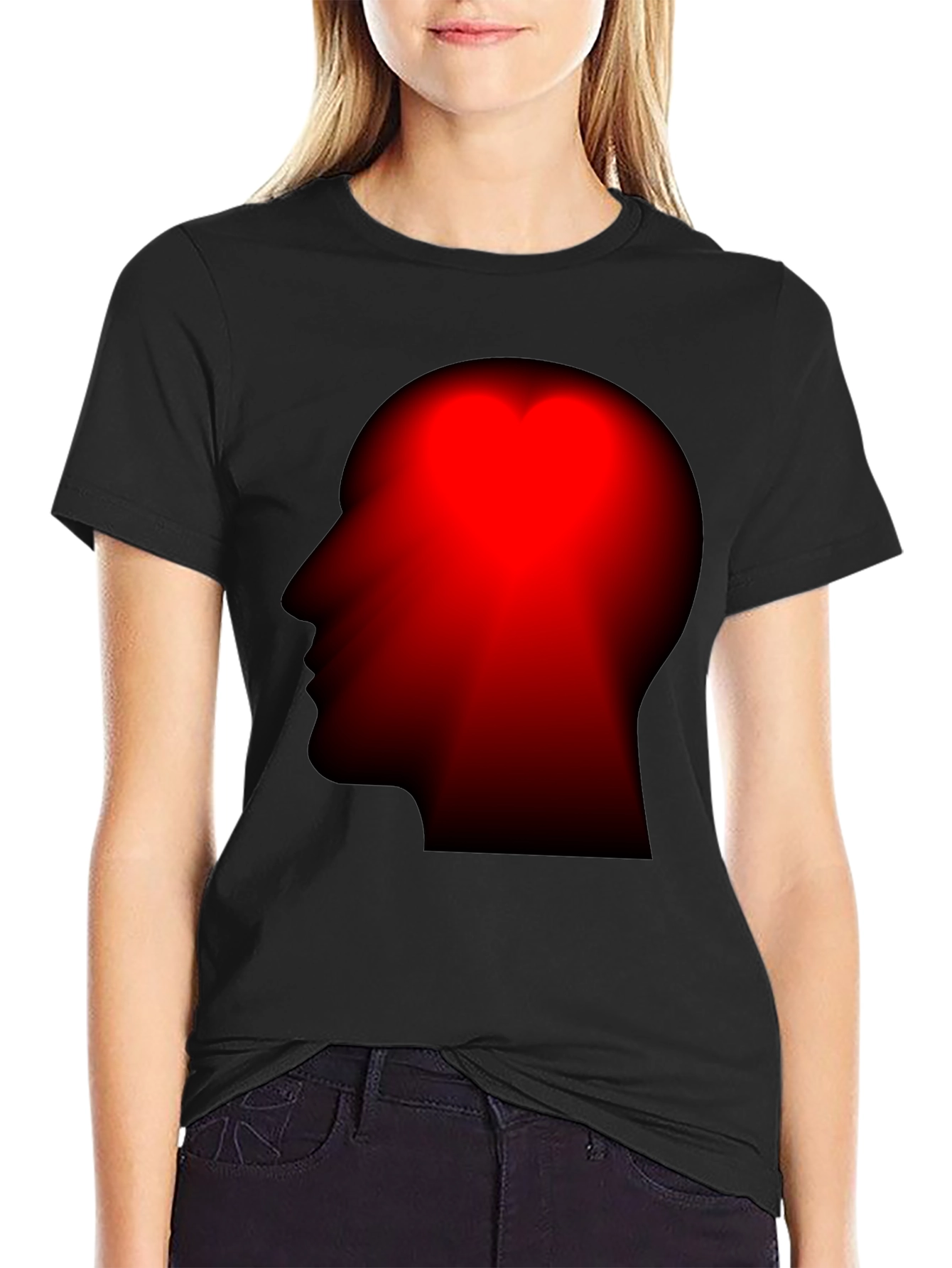 Black Red Head Silhouette Black T-Shirt view 2