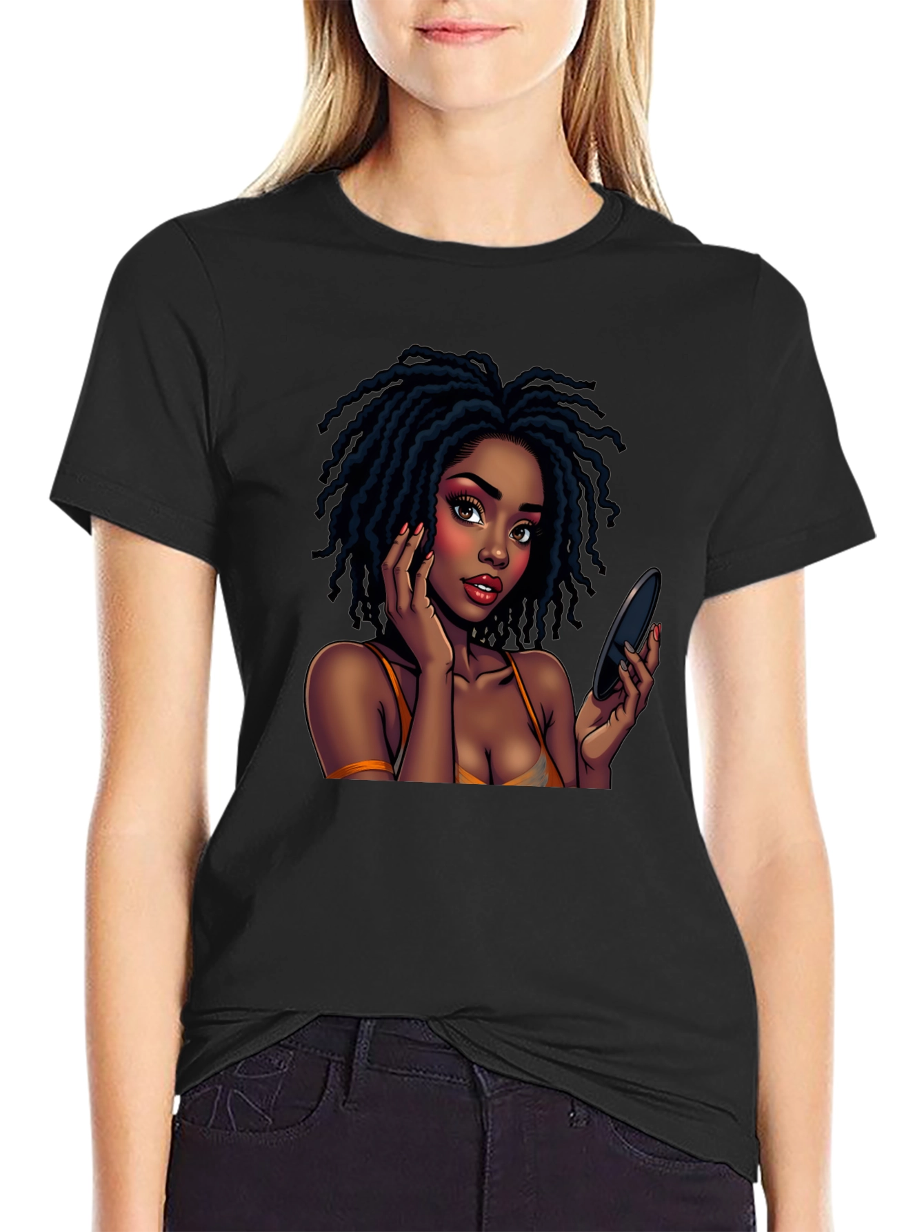 Black Black T-Shirt with Animated Girl Graphic view 2