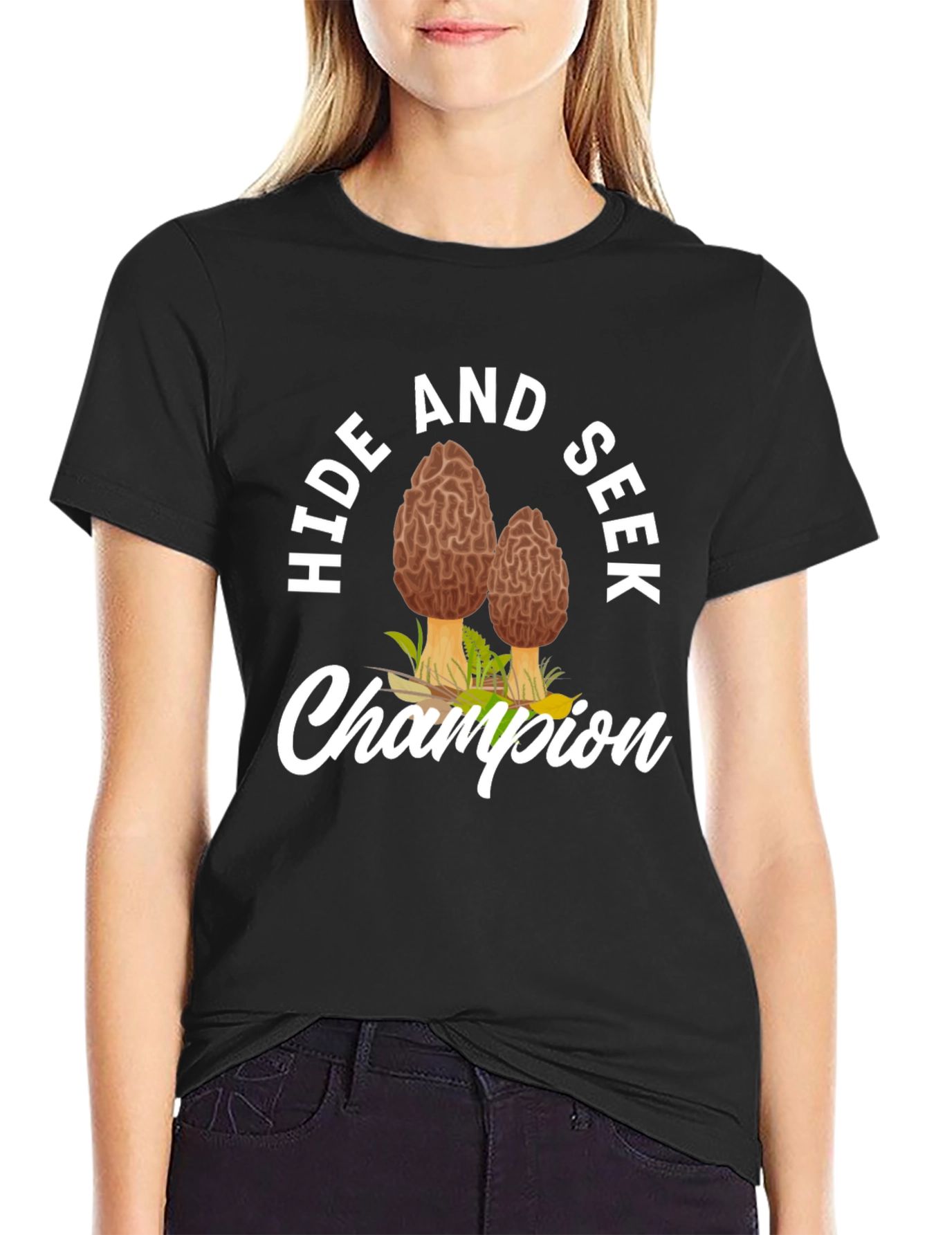 Black Hide and Seek Champion Morel Mushroom T-Shirt view 2