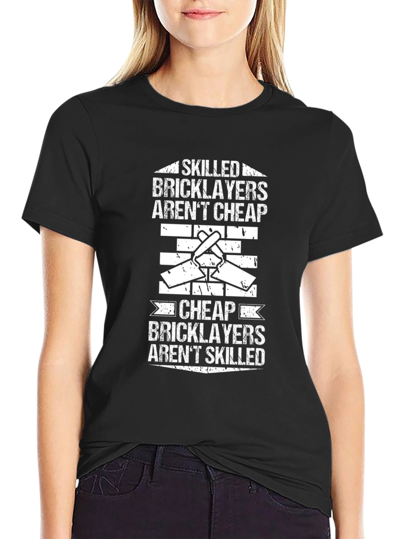 Black Skilled Bricklayers T-Shirt - Funny Construction Worker Tee view 2