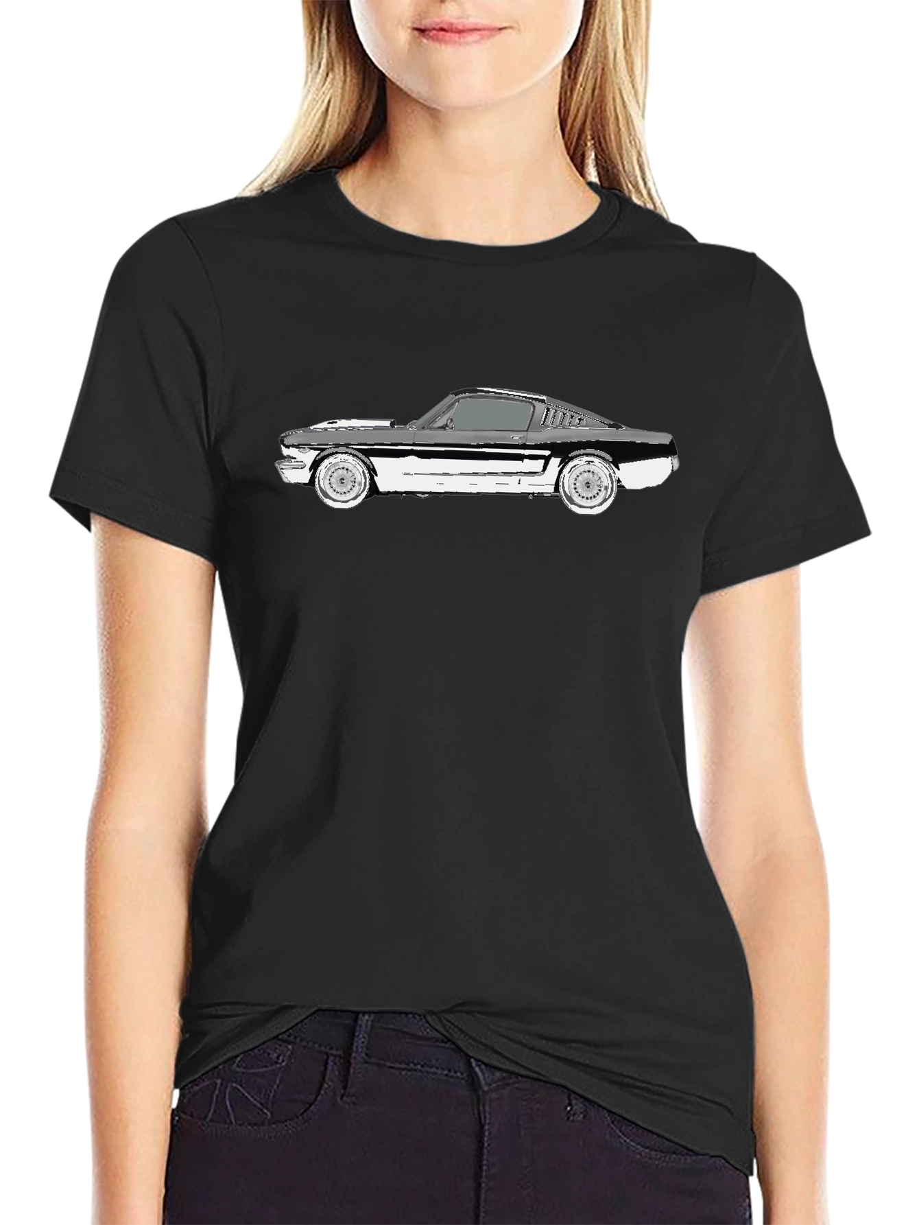 Black Classic Mustang Car Graphic Tee - Black view 2