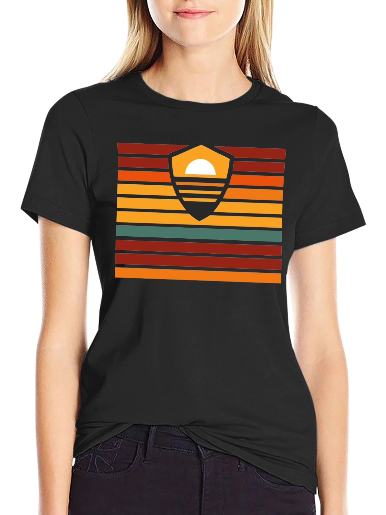 Black Sunset Shield Graphic Tee - Retro Style view 2