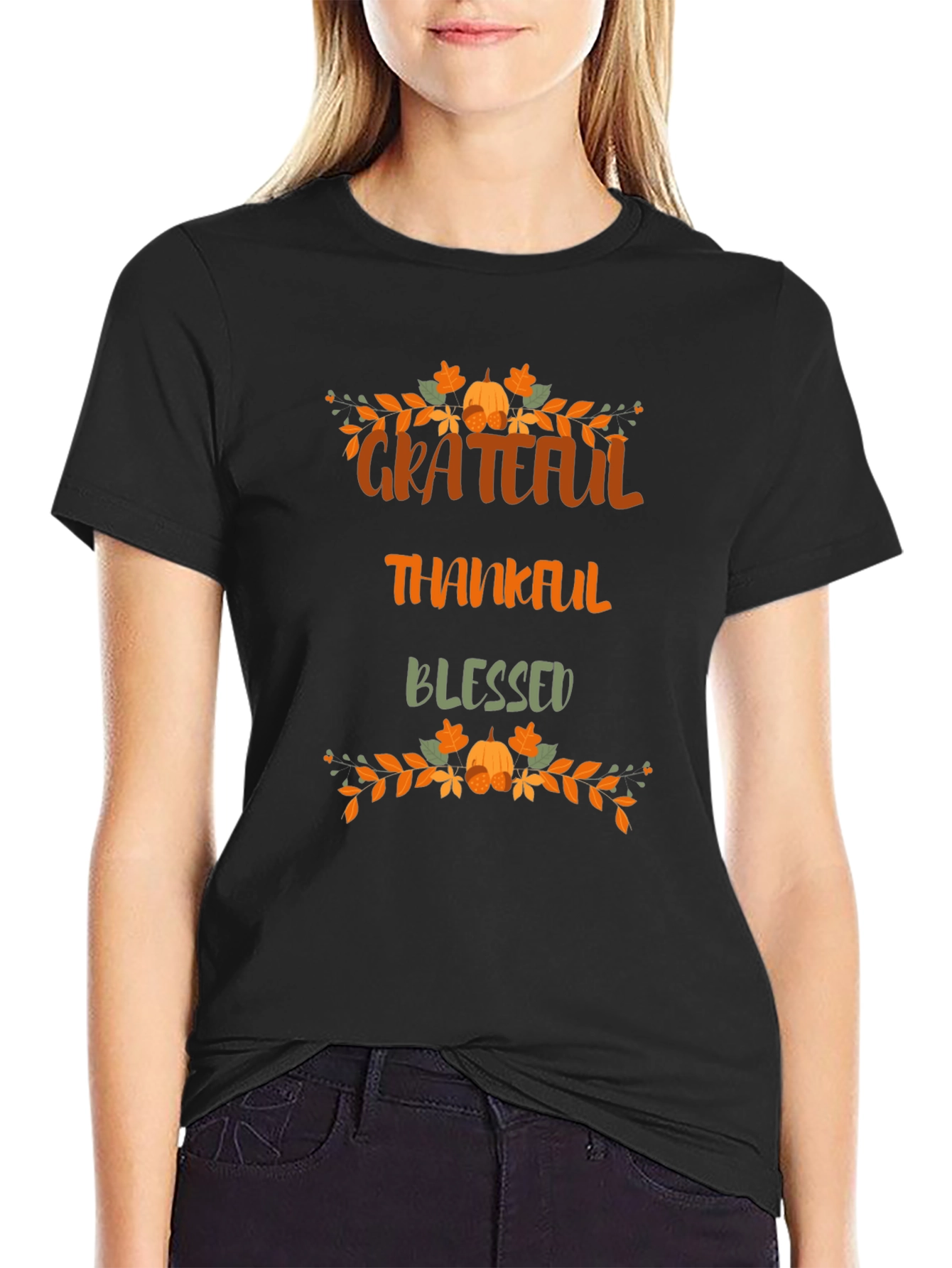 Black Grateful Thankful Blessed Graphic T-Shirt view 2