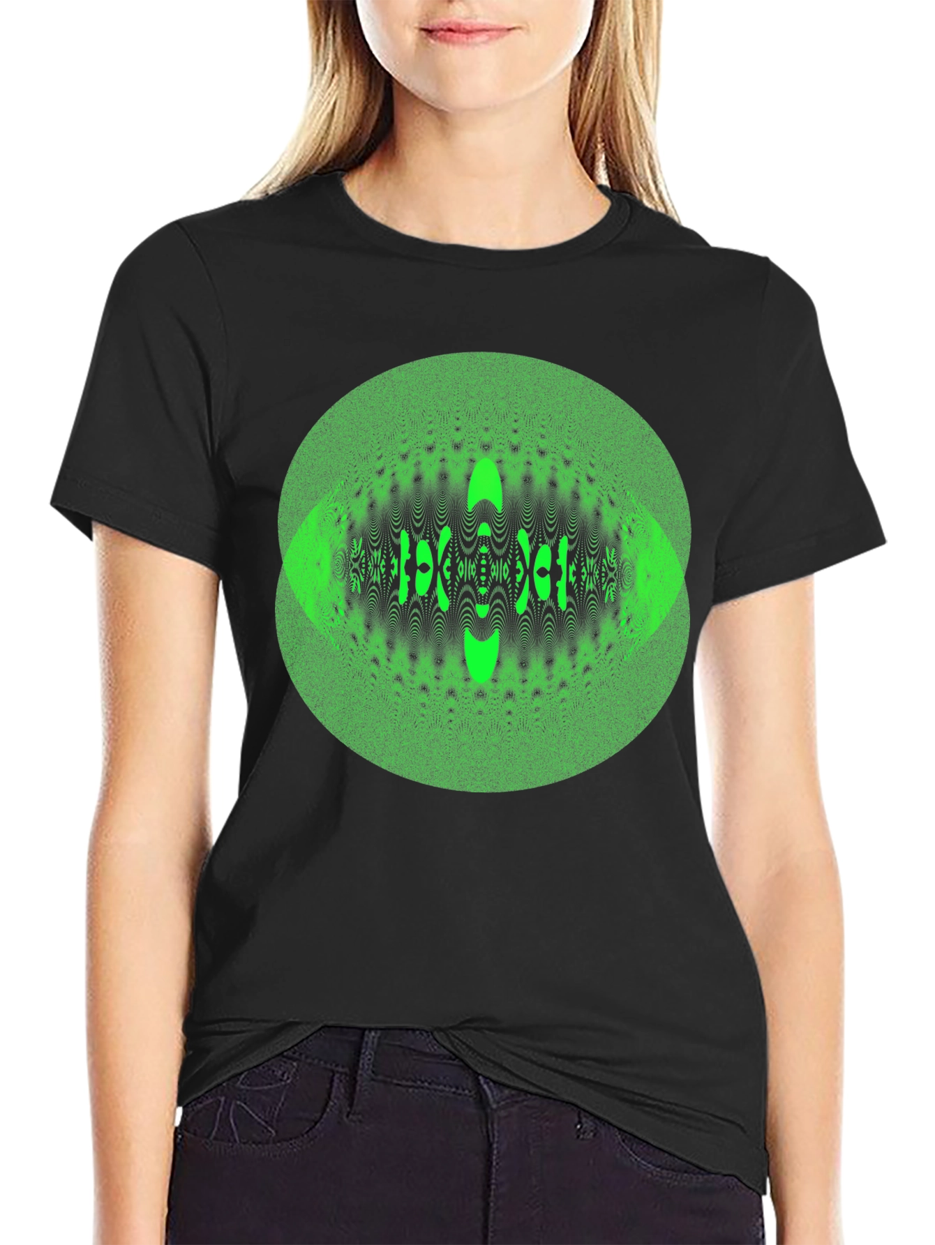 Black Green Eye Illusion Graphic Tee view 2