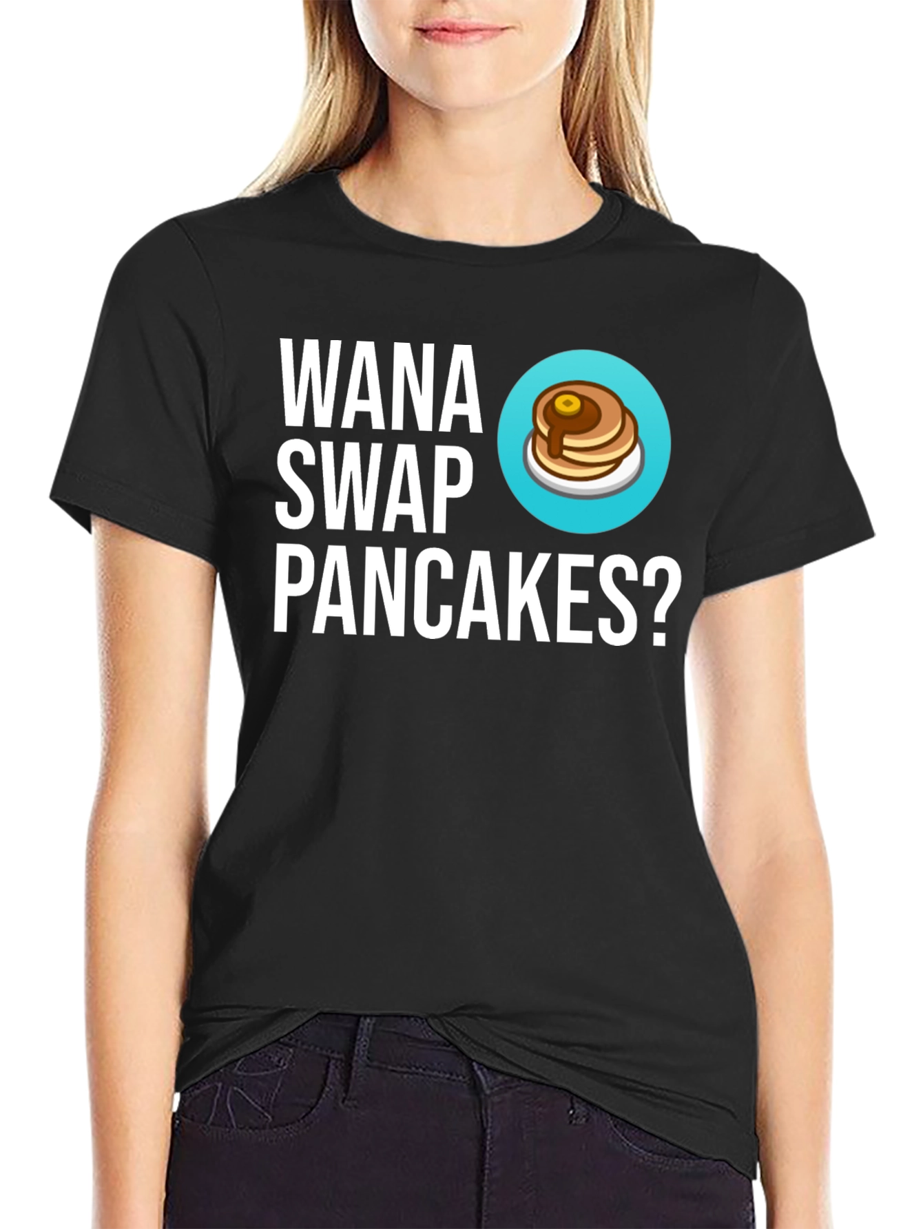 Black Wanna Swap Pancakes? Graphic Tee - Unique Gift! view 2