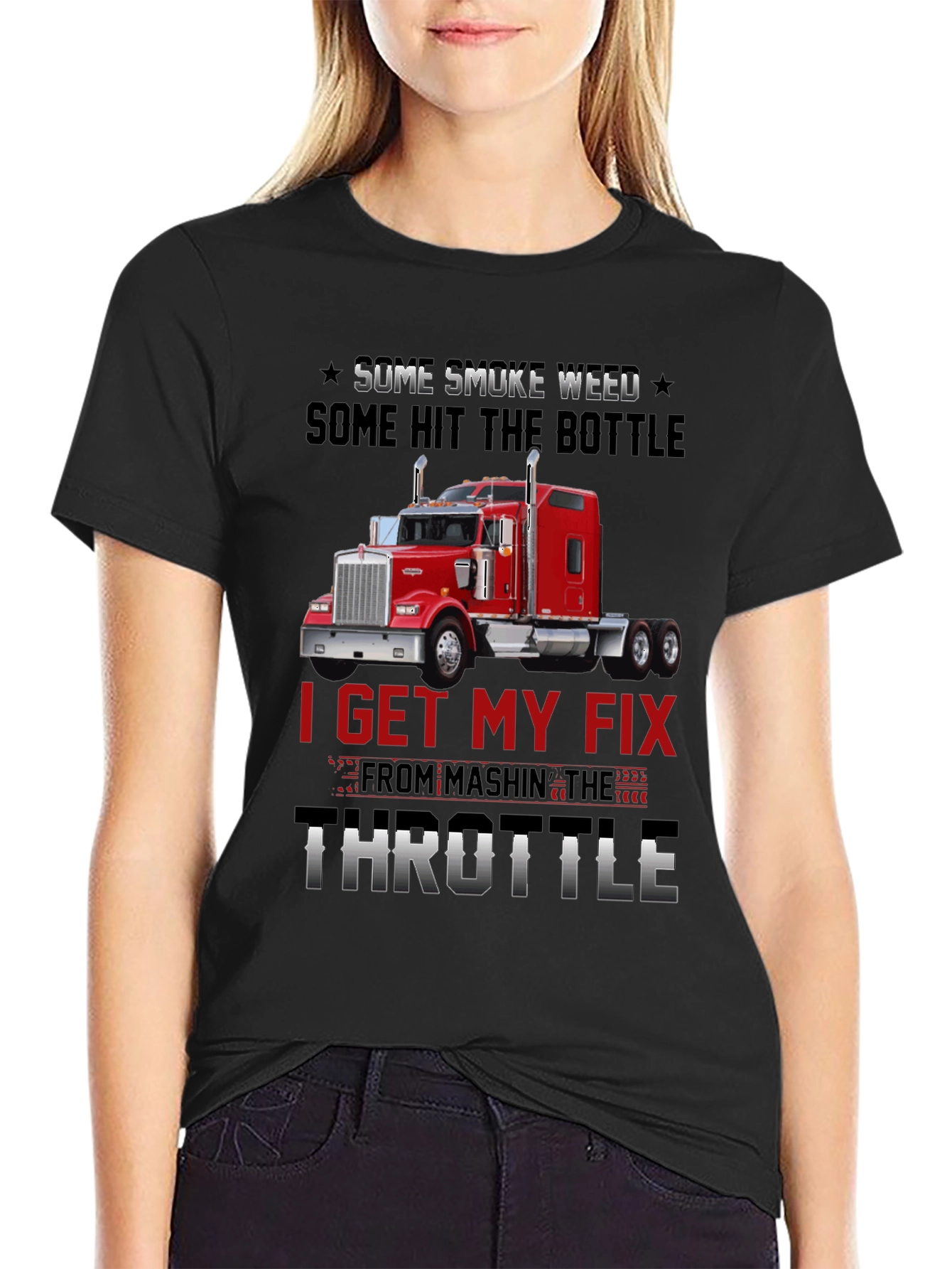 Black Trucker T-Shirt: Smoke Weed Hit Bottle Throttle Fix view 2