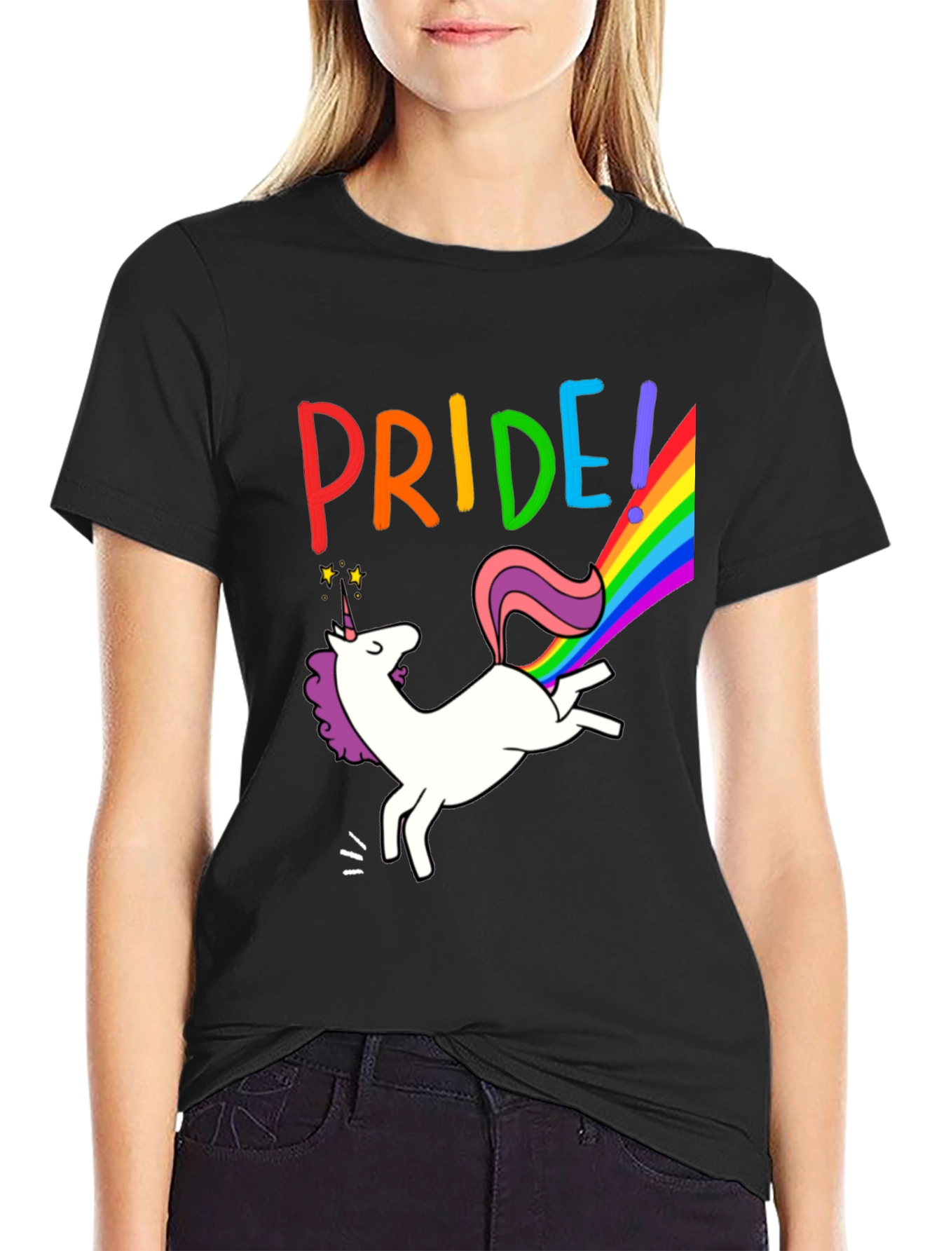 Black Pride Unicorn Graphic Tee - Black Cotton Blend view 2