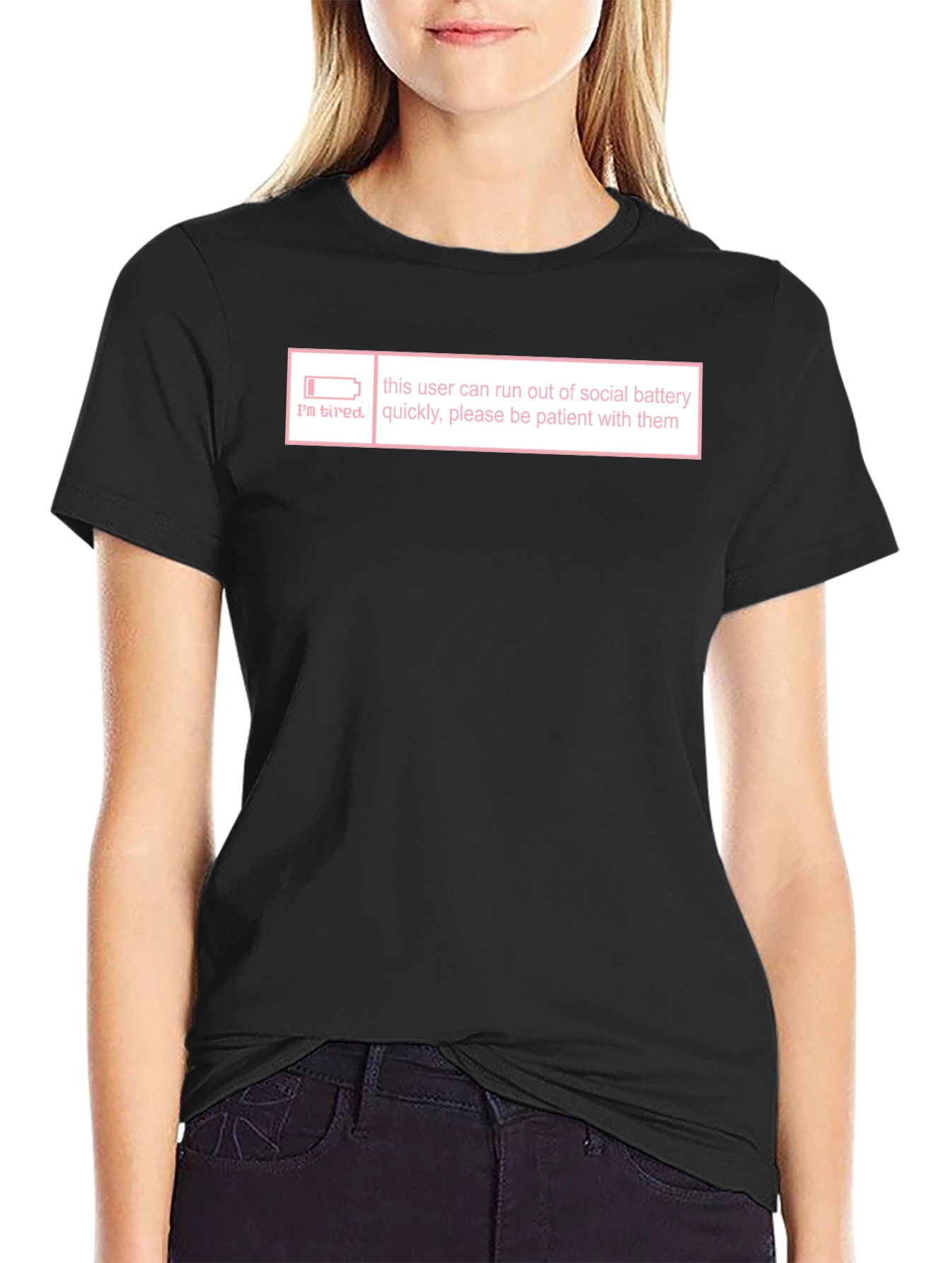 Black Introvert Social Battery T-Shirt - I'm Tired Graphic Tee view 2