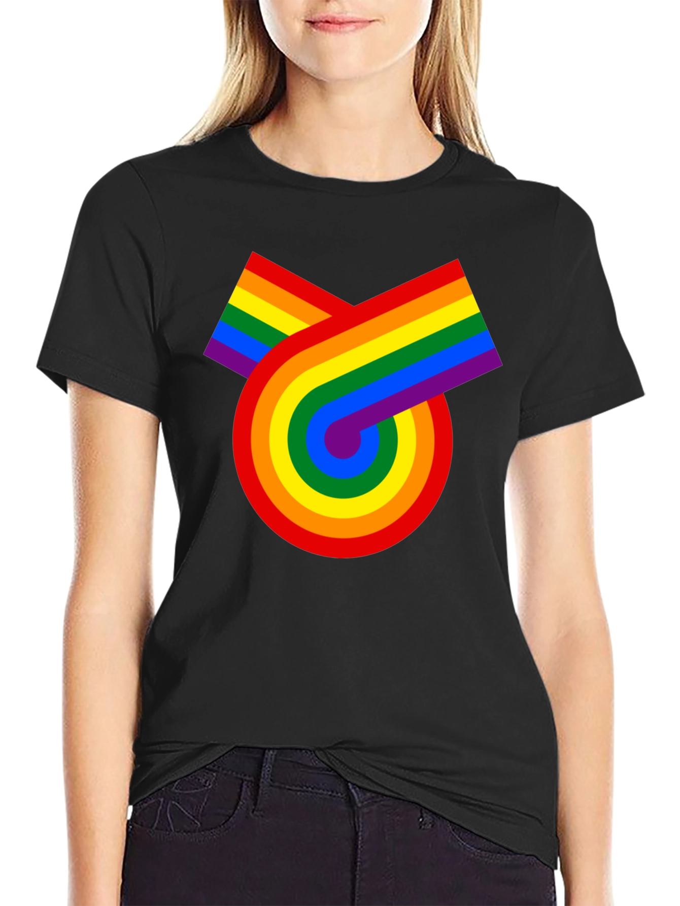 Black Retro Rainbow Graphic Tee - Pride Celebration view 2