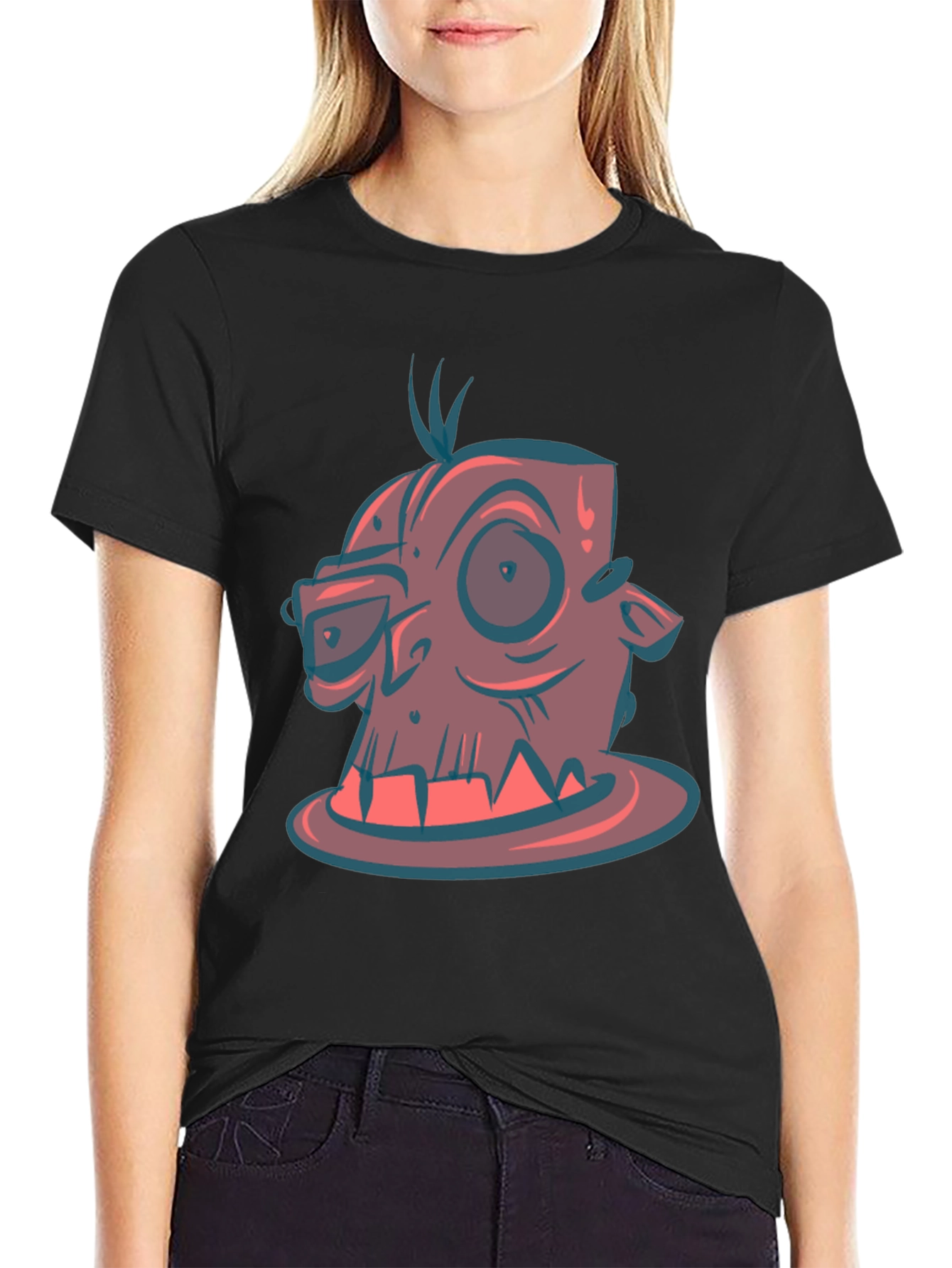 Black Cartoon Monster Graphic Tee - Black view 2