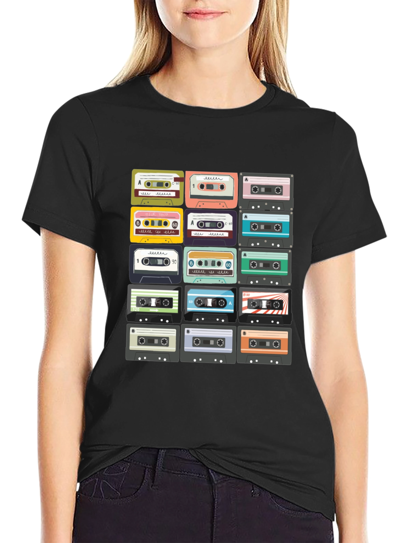 Black Retro Cassette Tape T-Shirt - Vintage Music Lover Tee view 2