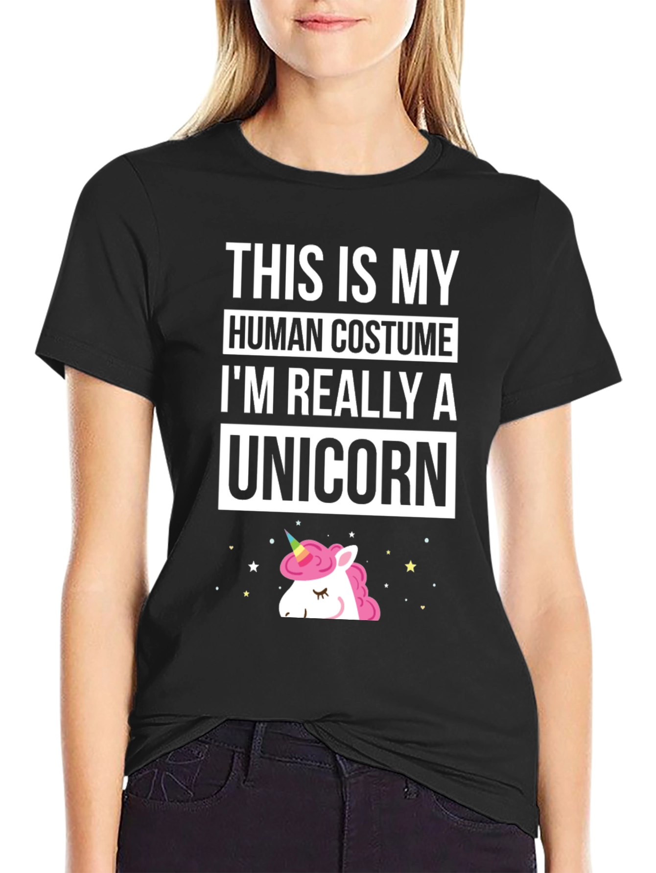 Black Unicorn Human Costume T-Shirt, Funny Graphic Tee view 2