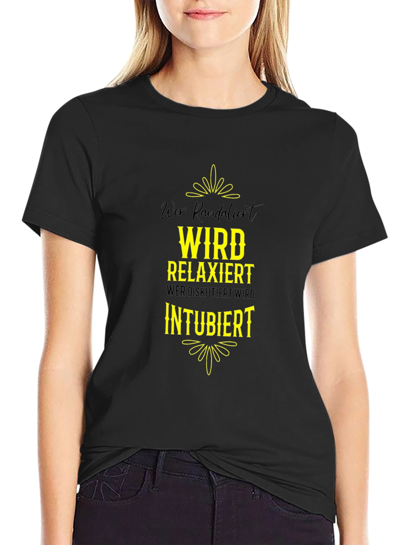 Black Humorous "Wer Randalierst" Black T-Shirt view 2
