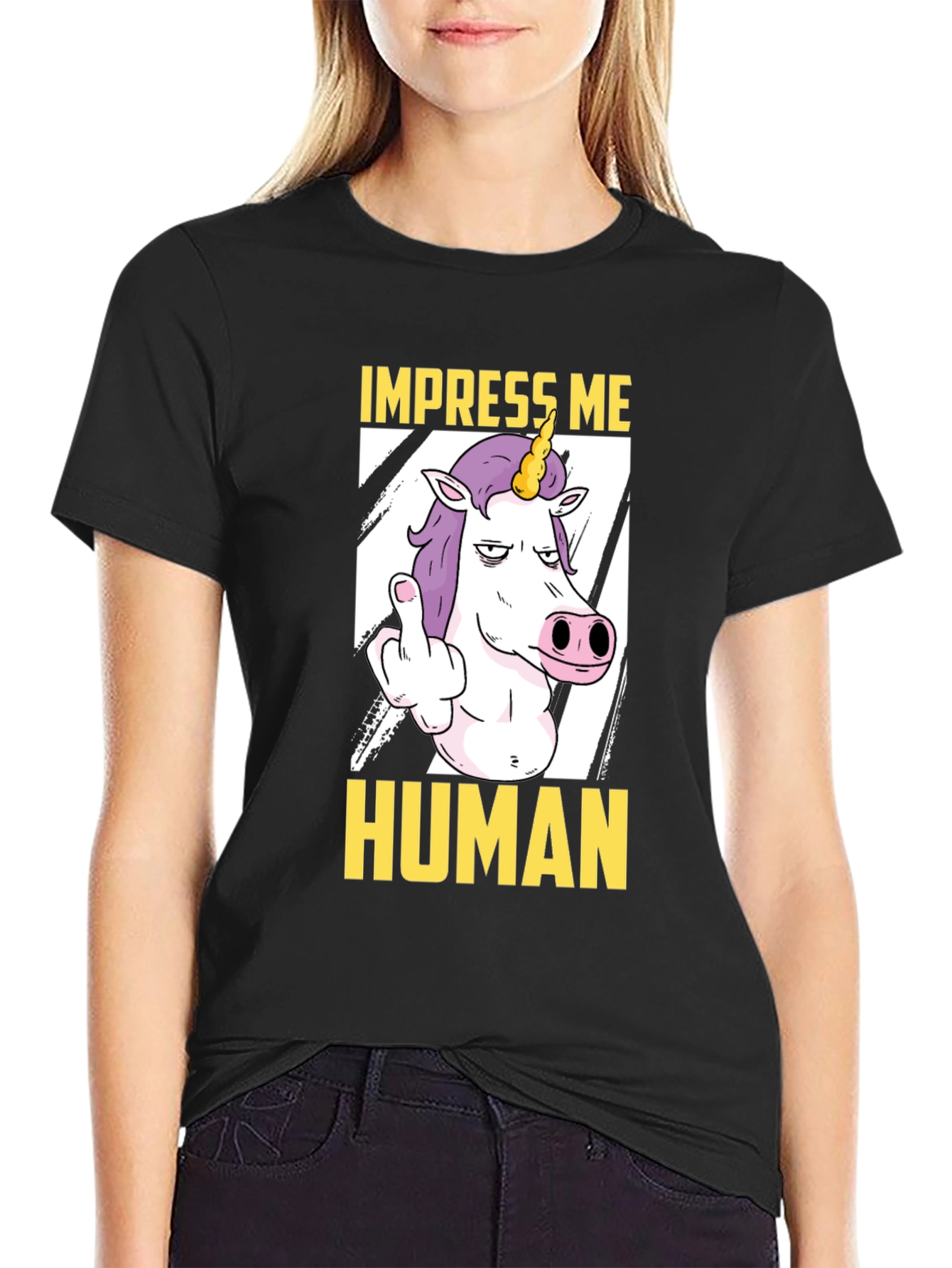Black Impress Me Human Unicorn Graphic Tee - Funny T-Shirt view 2