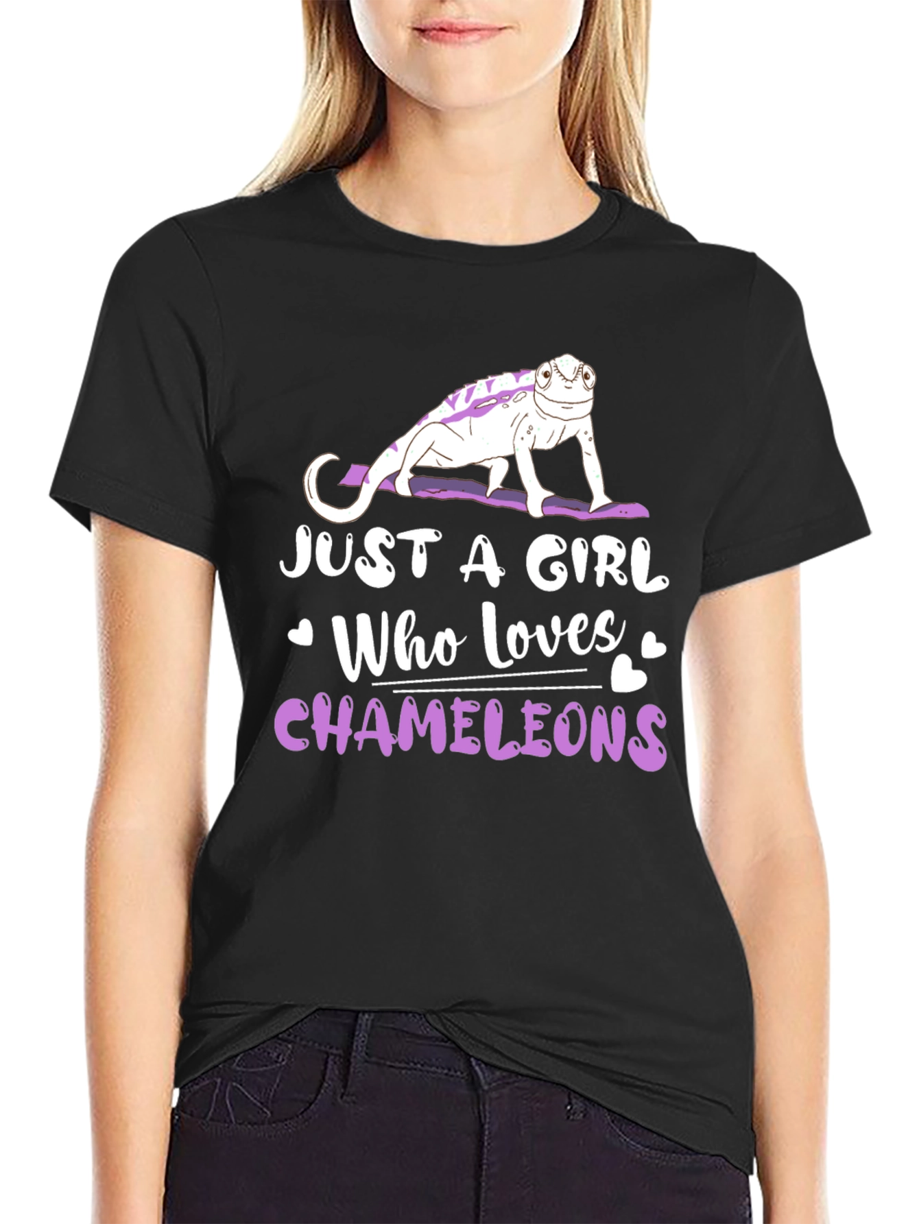 Black Just A Girl Who Loves Chameleons T-Shirt view 2