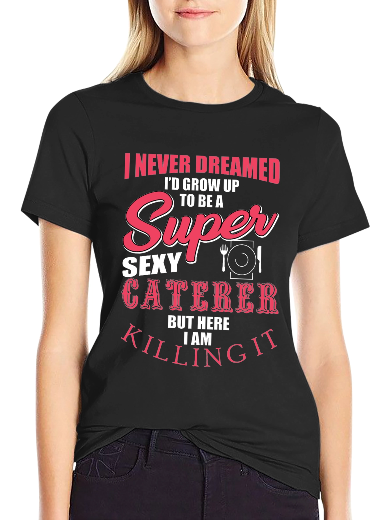 Black Funny Sexy Caterer T-Shirt view 2