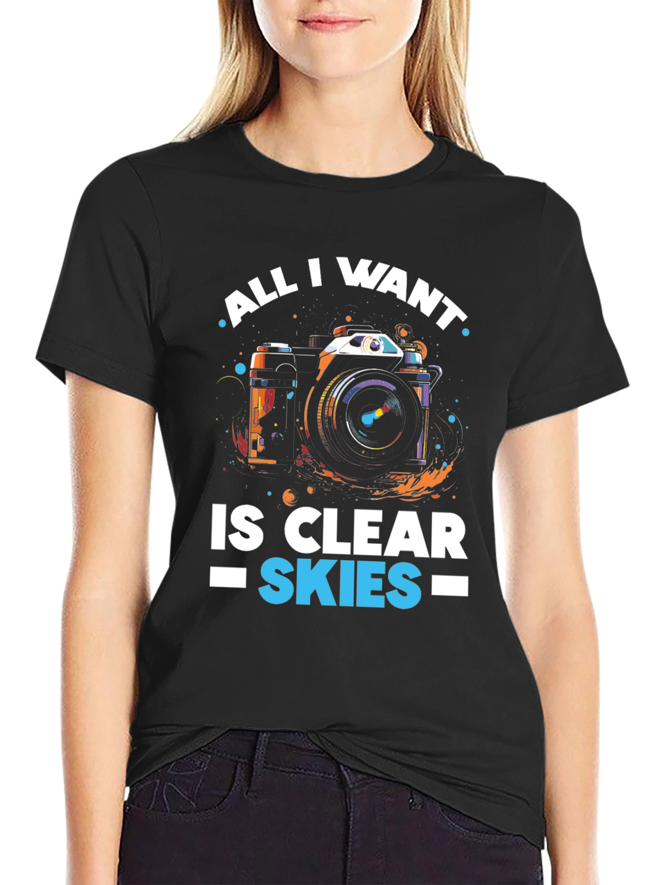 Black Clear Skies Camera Graphic T-Shirt view 2