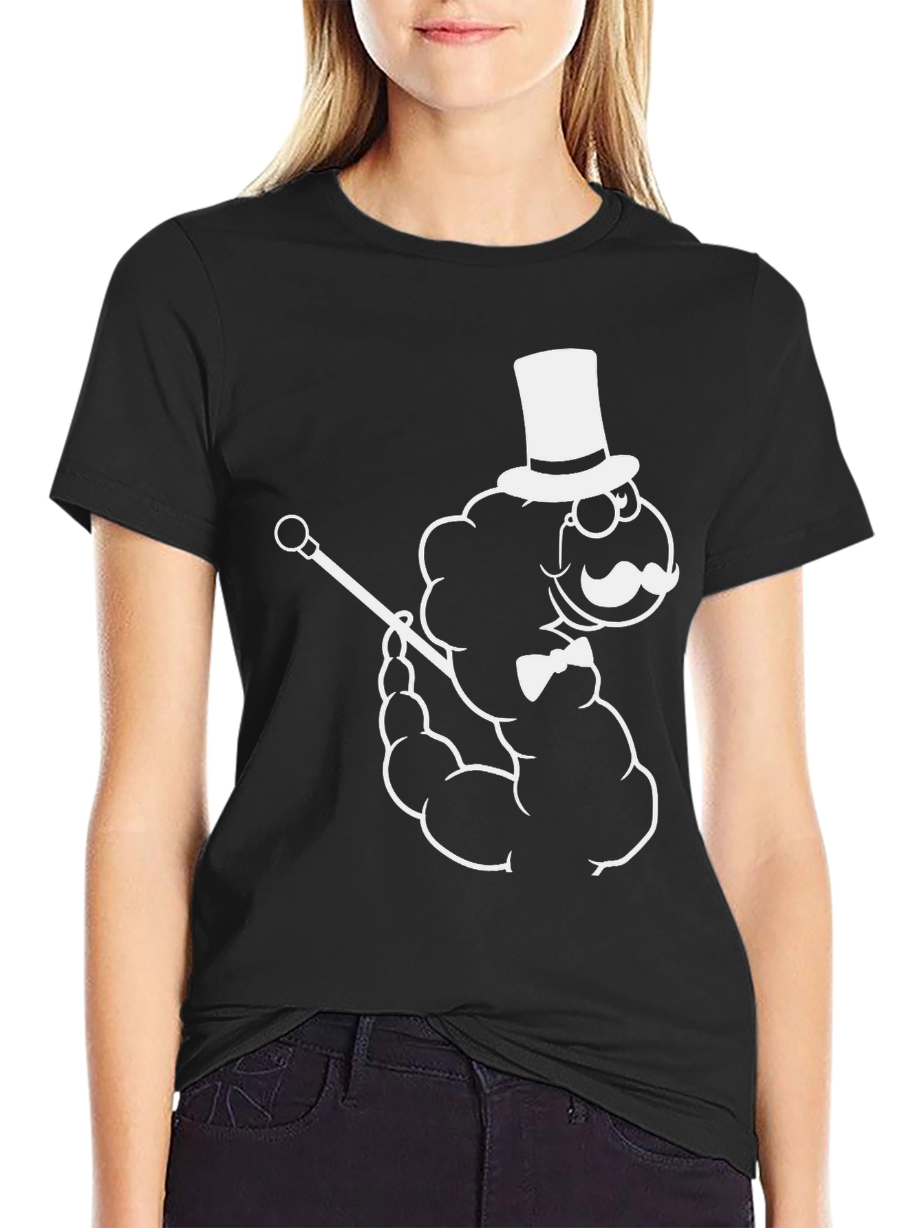 Black Cartoon Cloud Gentleman Black T-Shirt view 2