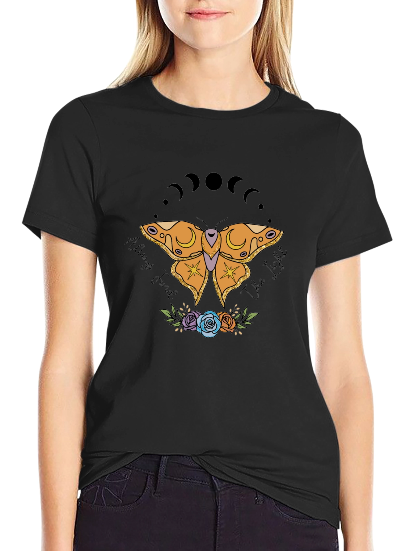 Black Moth and Moon Phases T-Shirt view 2