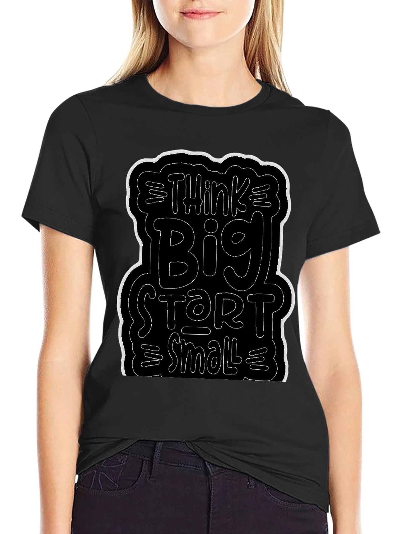 Black Think Big Start Small Black Graphic Tee view 2