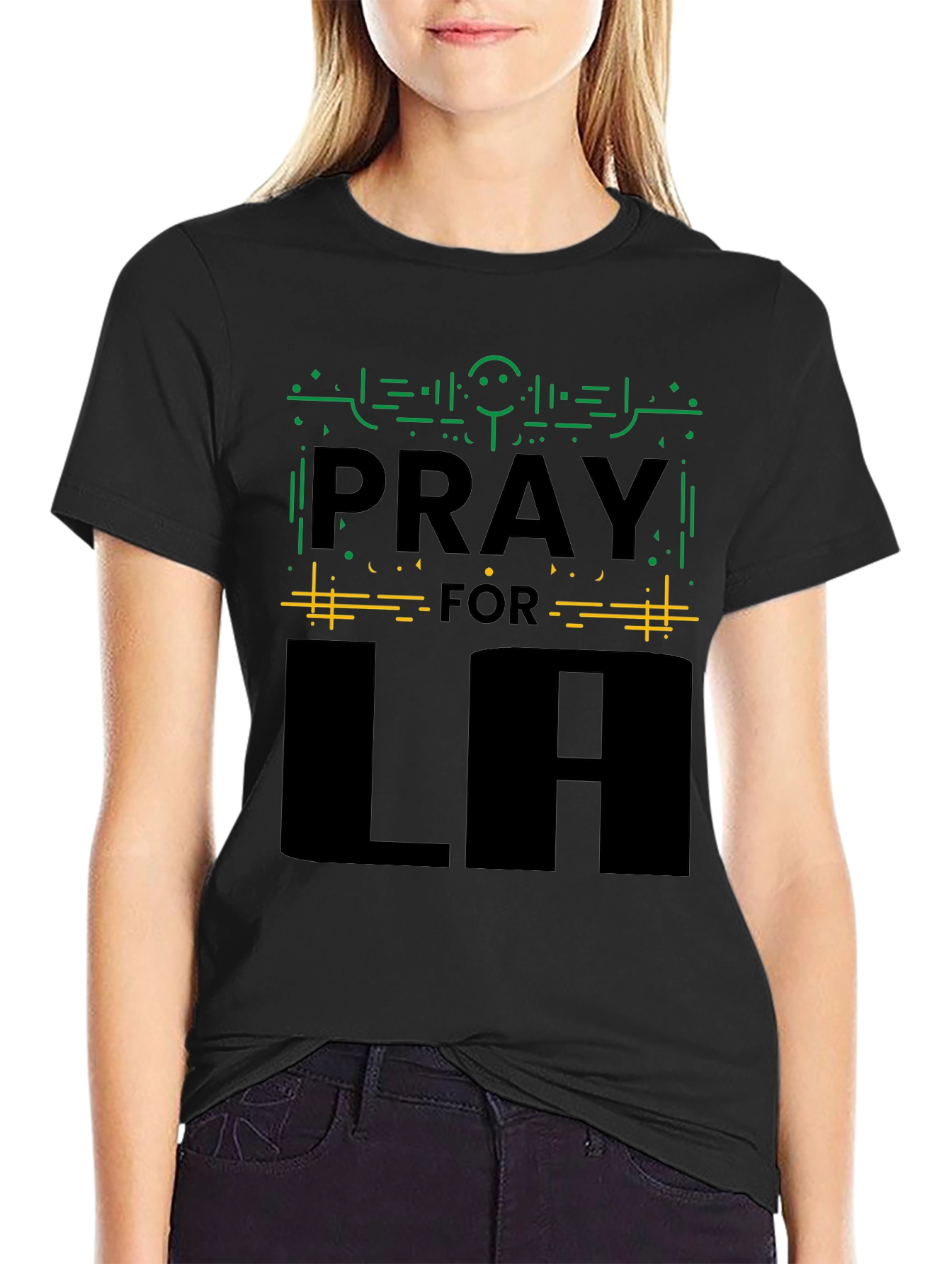 Black Pray for LA Black Graphic Tee - Comfort Fit view 2