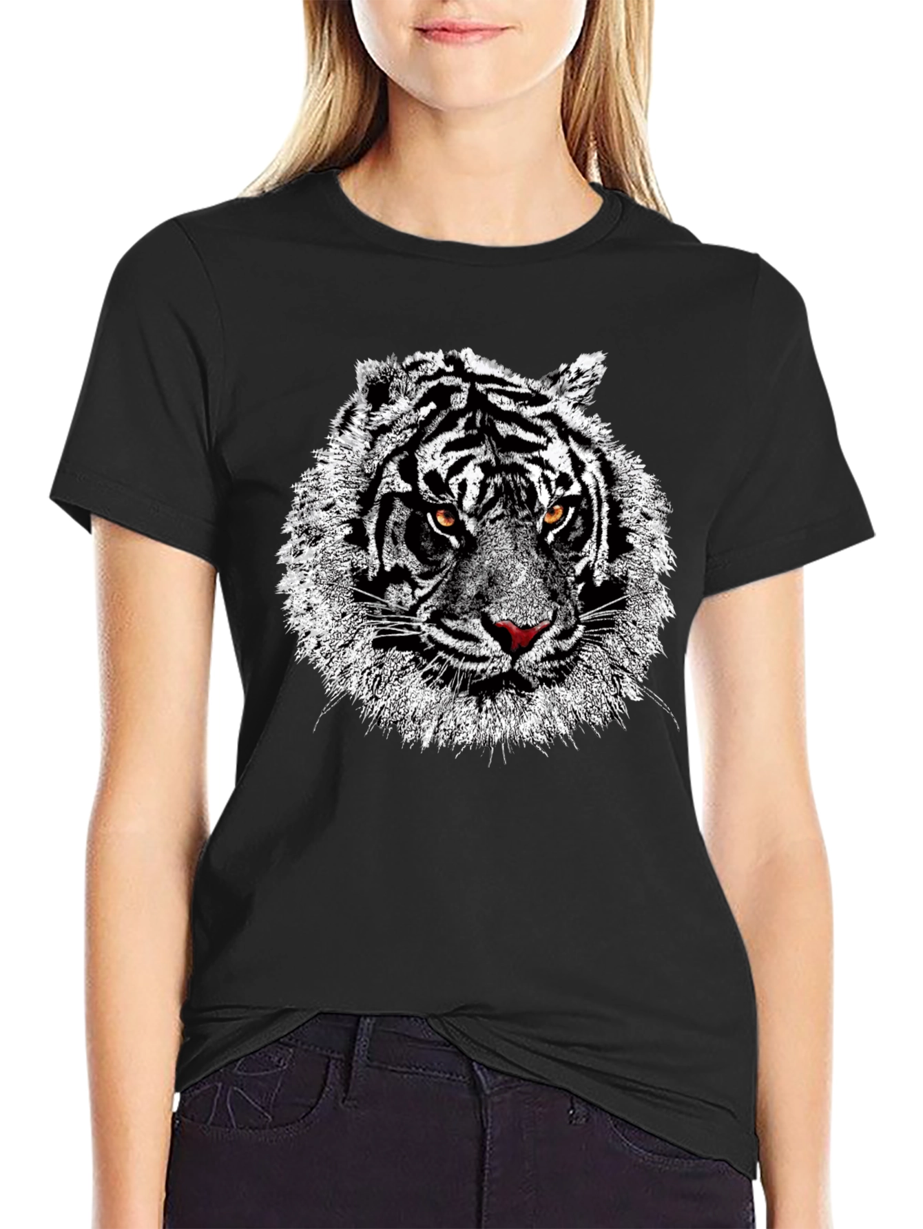 Black Tiger Graphic Print Black T-Shirt view 2