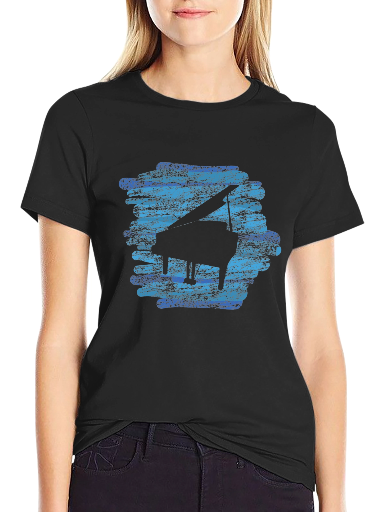 Black Piano Graphic Tee - Cool Musician Style view 2
