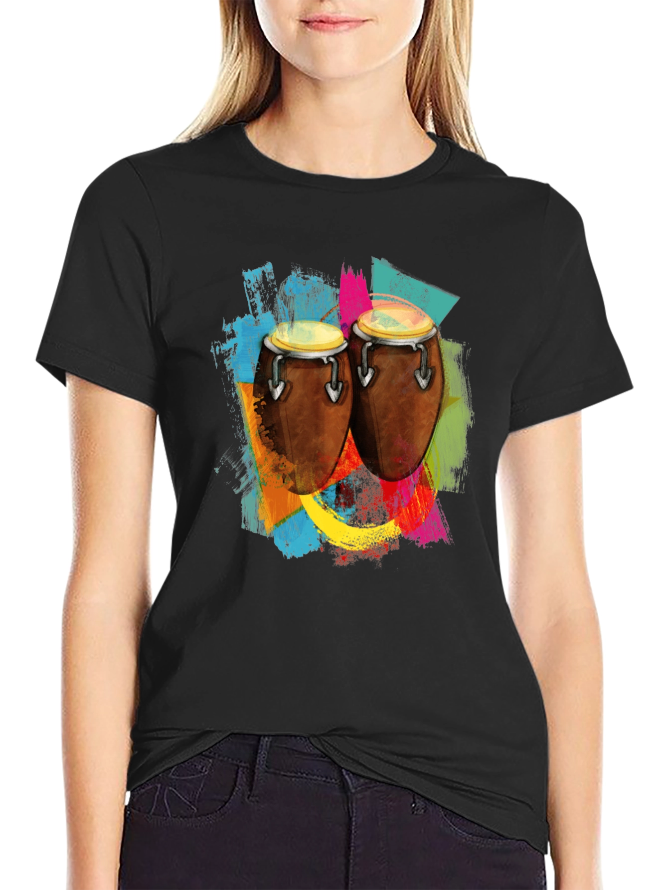 Black Conga Drum Colorful Graphic Tee view 2