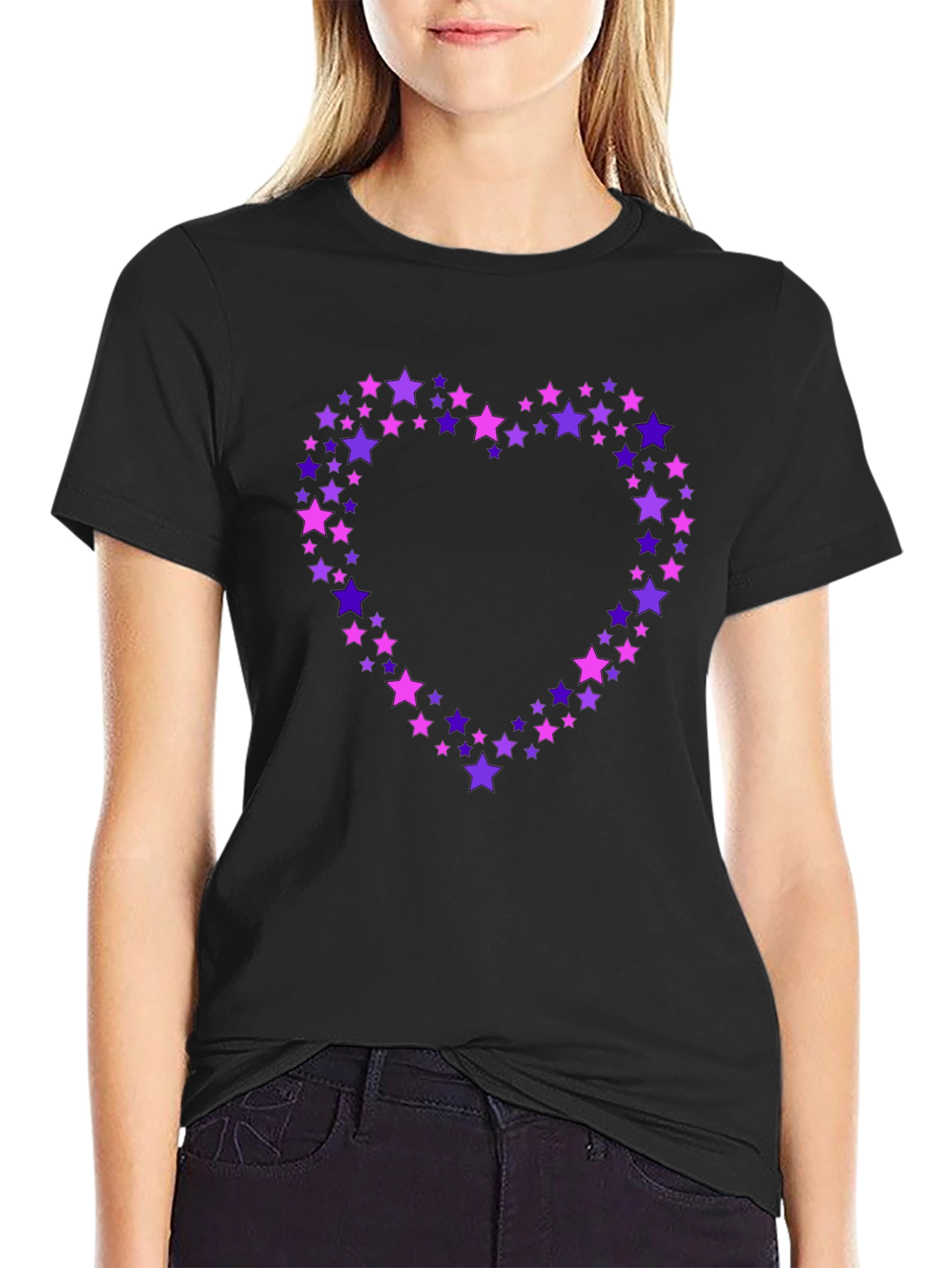 Black Star Heart Tee - Black Crew Neck Cotton T-Shirt view 2