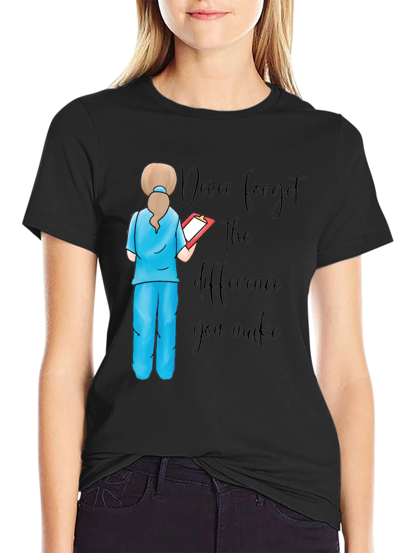Black Nurse Quote Graphic Tee - Never Forget the Difference view 2