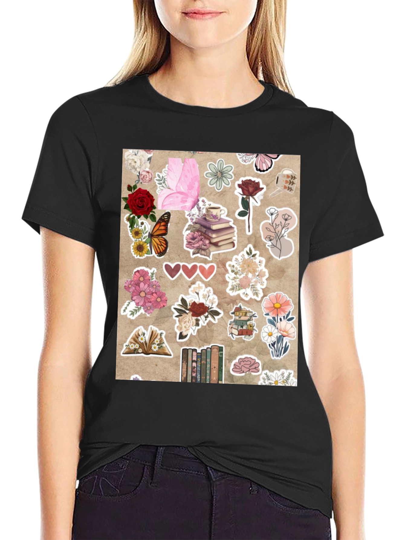 Black Floral Bookworm Graphic Tee view 2