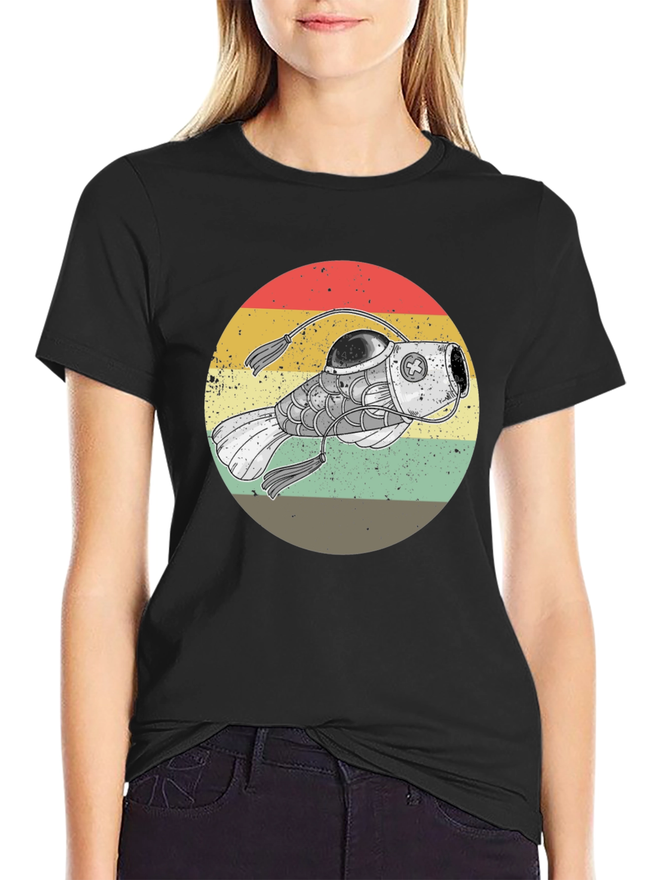 Black Retro Angler Fish Graphic Tee - Black view 2