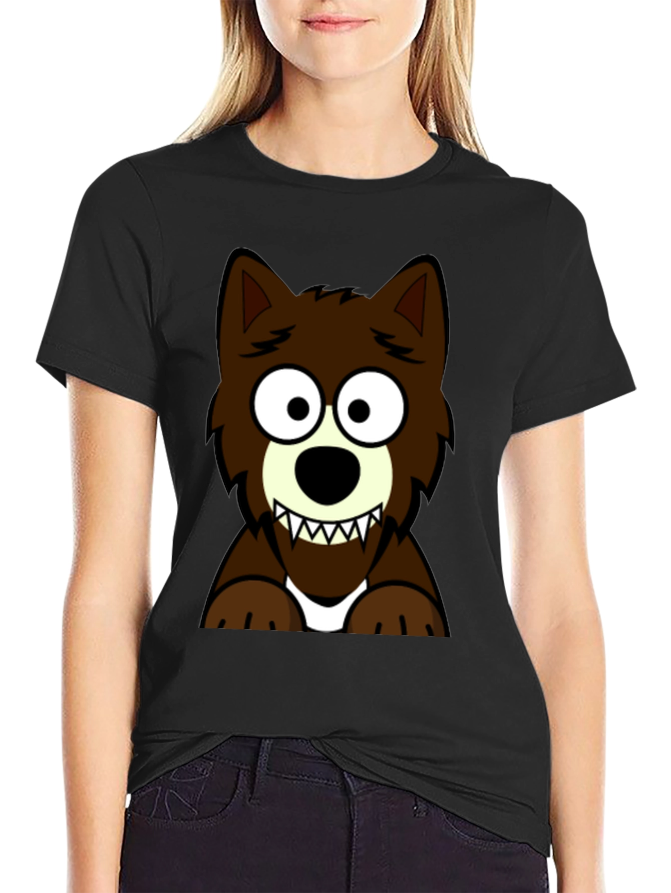 Black Cartoon Wolf Graphic Tee - Black T-Shirt view 2
