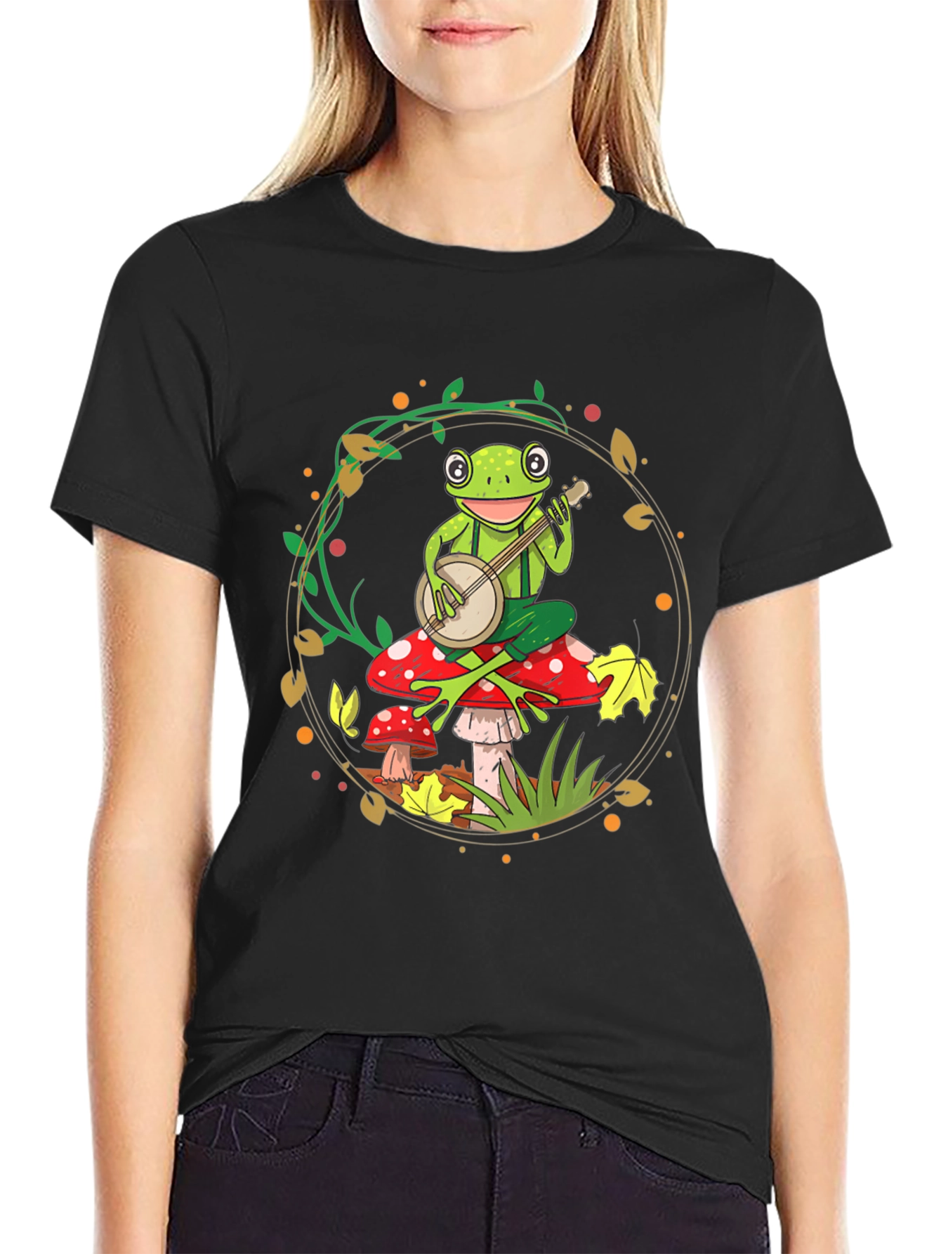 Black Frog Banjo T-Shirt - Whimsical Music Tee view 2