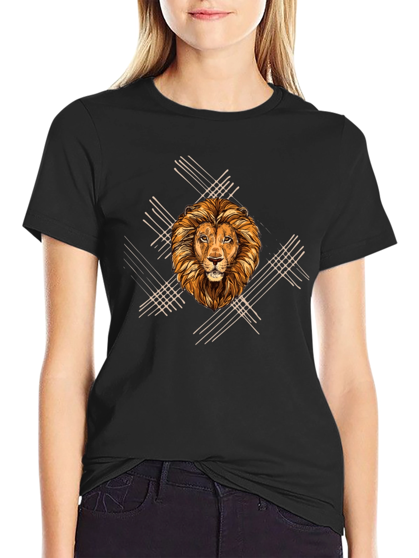 Black Lion Graphic Print Men's Black T-Shirt view 2