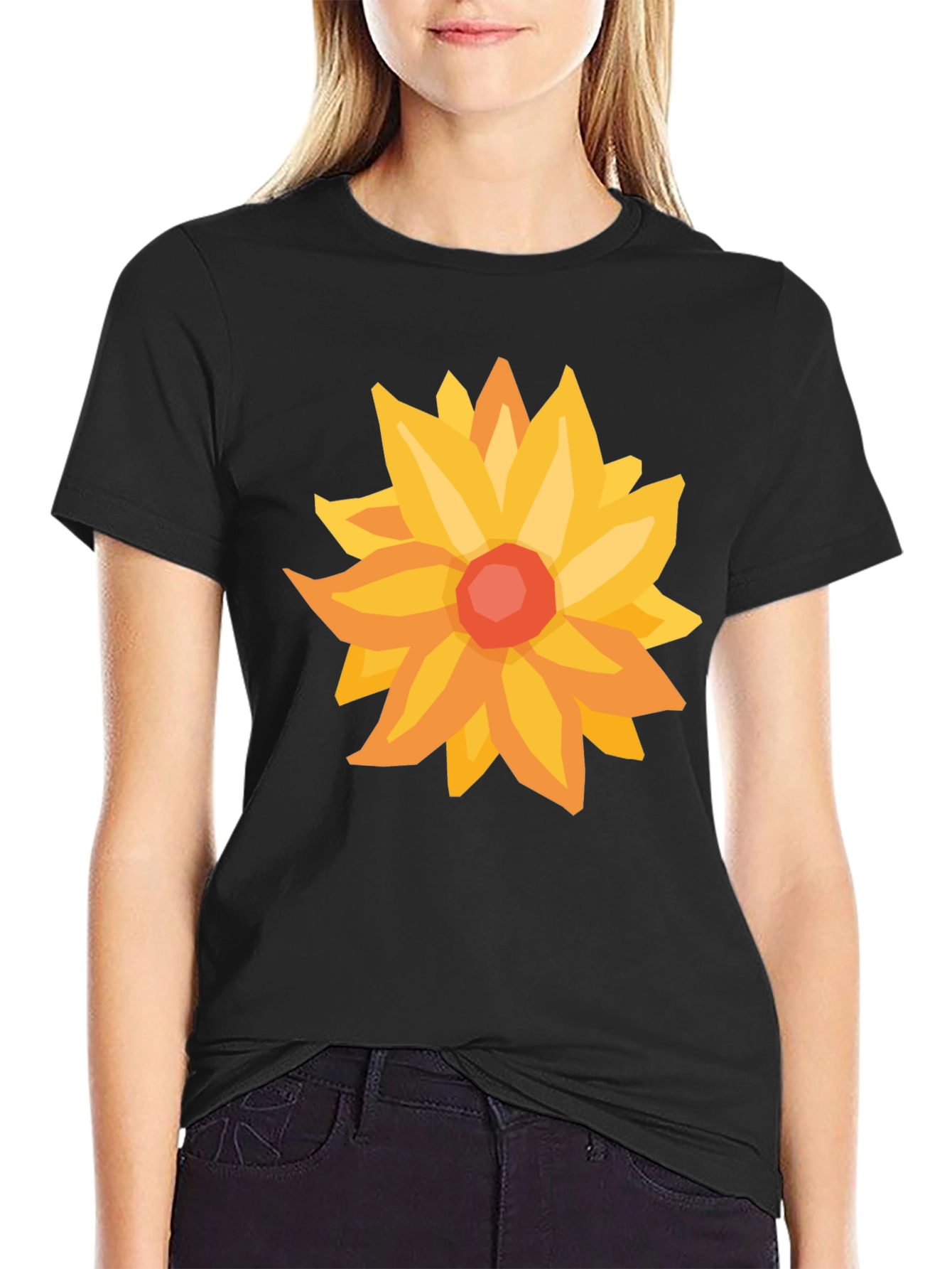 Black Floral Graphic Tee - Black T-Shirt with Flower Design view 2