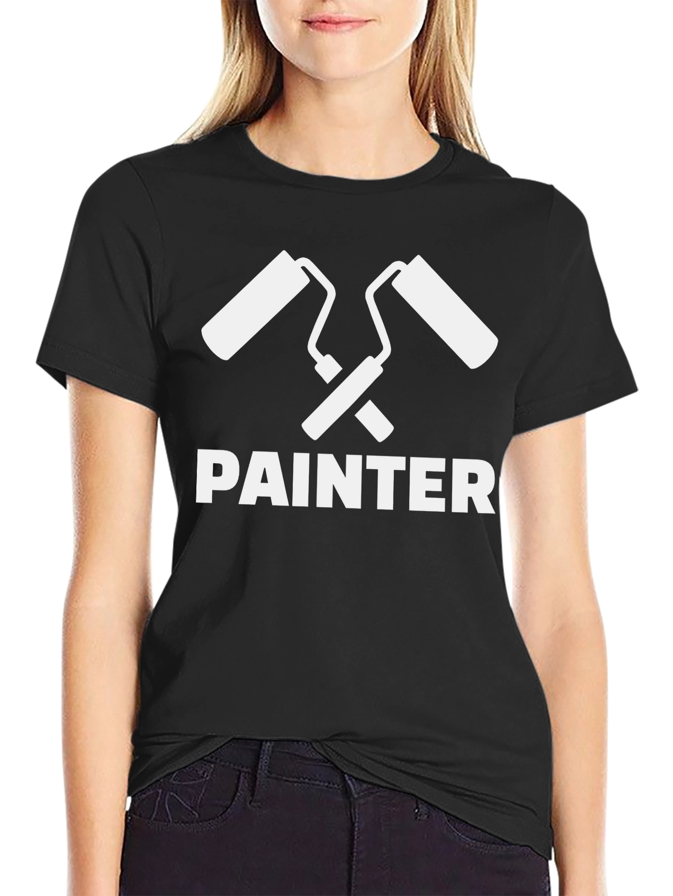 Black Painter T-Shirt - Crossed Paint Rollers Graphic Tee view 2