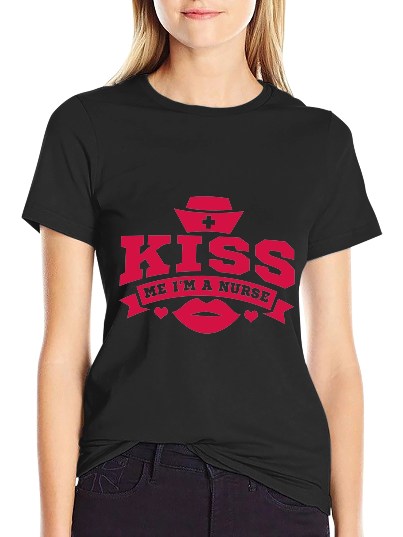 Black Kiss Me I'm A Nurse T-Shirt Funny Graphic Tee view 2