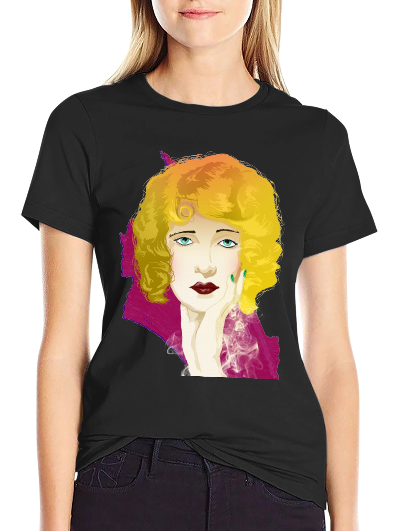 Black Vintage Art Deco Style Women's Graphic T-Shirt view 2