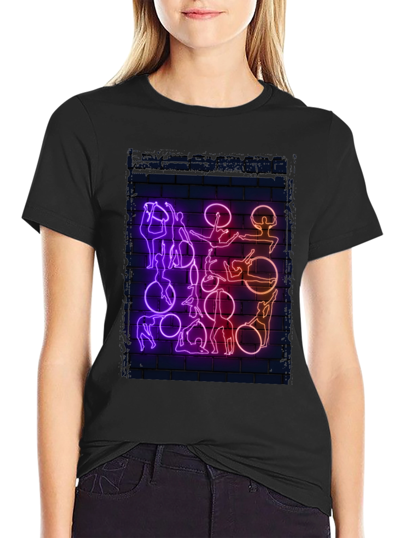 Black Neon Aerial Acrobatics Graphic T-Shirt view 2