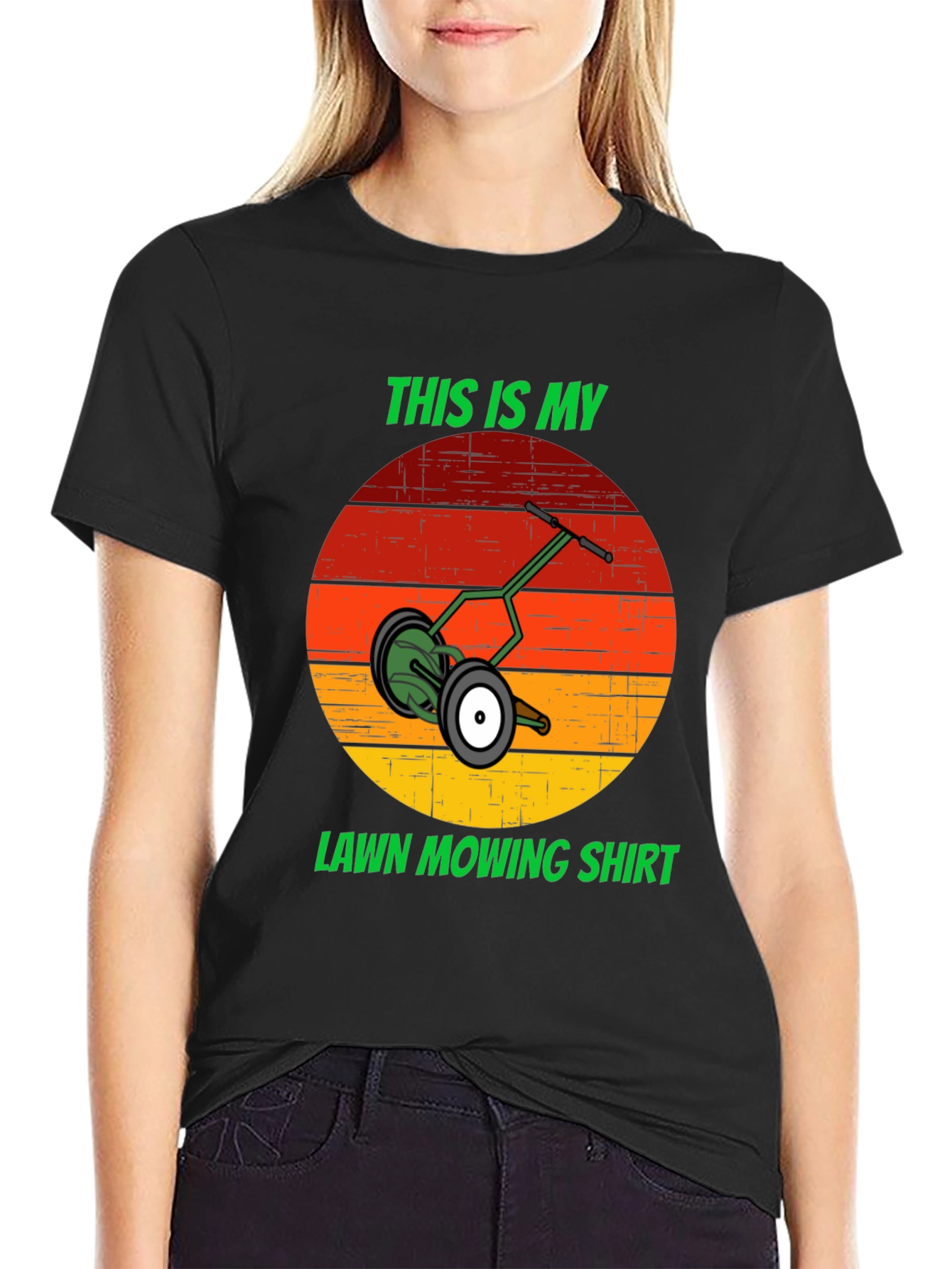 Black This Is My Lawn Mowing Shirt - Retro Mower Design Tee view 2