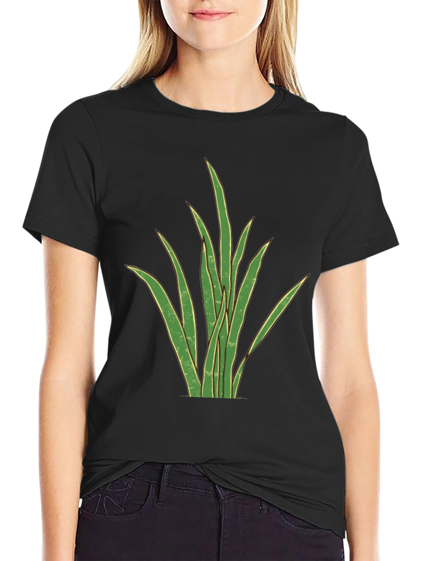Black Men's Black T-Shirt with Graphic Plant Design view 2