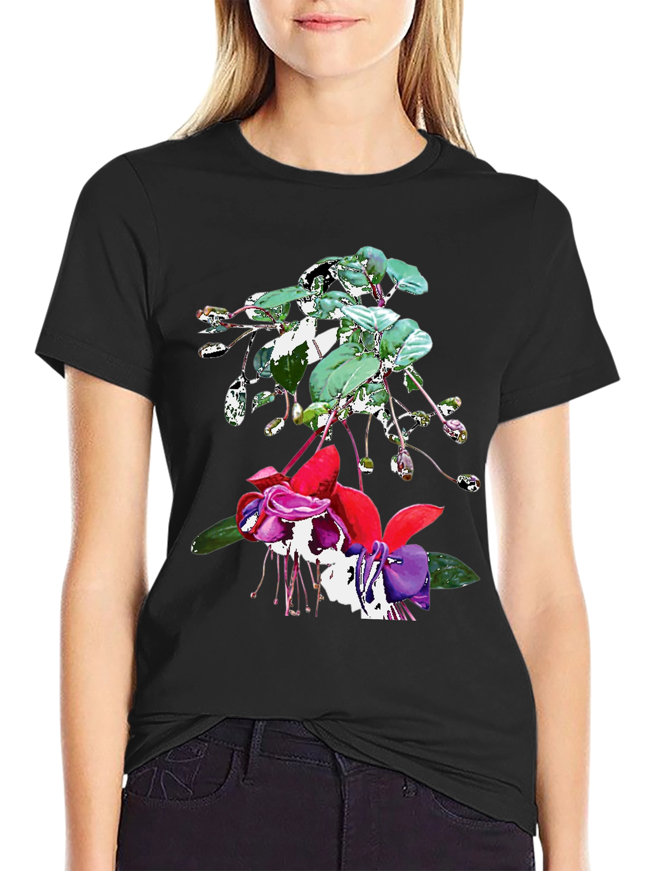 Floral Print Black T-Shirt - 2