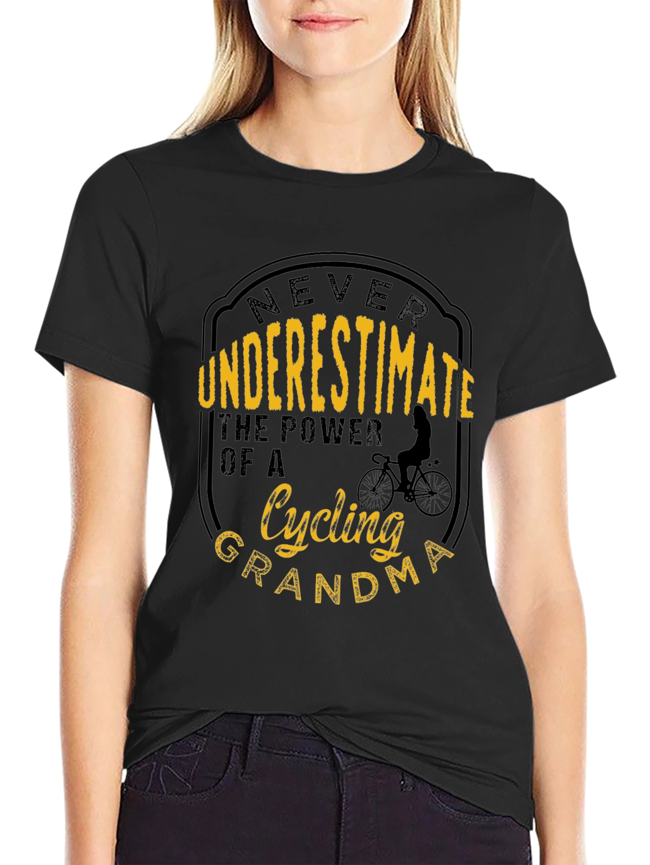 Black Cycling Grandma Graphic T-Shirt - Never Underestimate! view 2