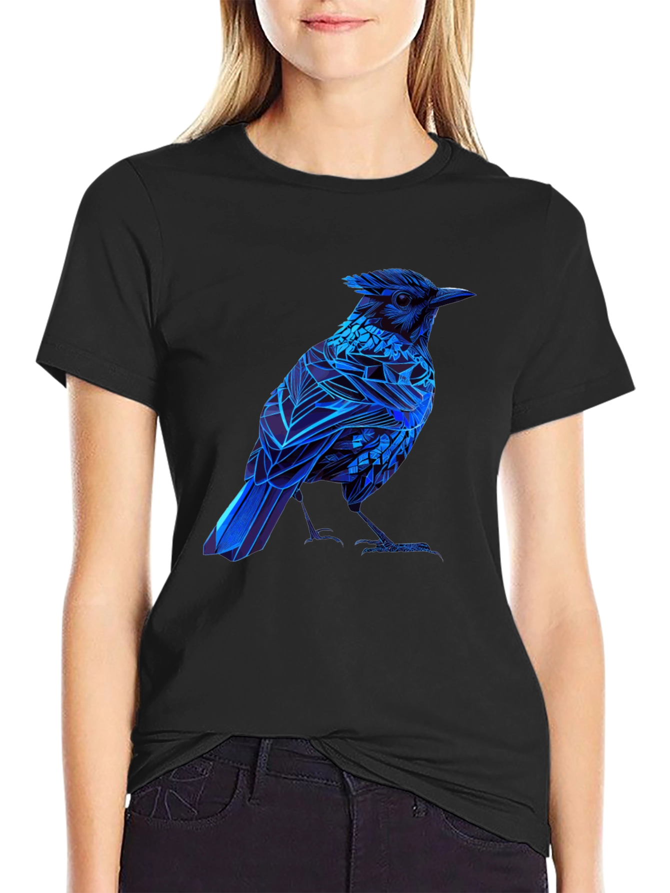 Black Blue Bird Graphic Tee - Modern Geometric Design view 2