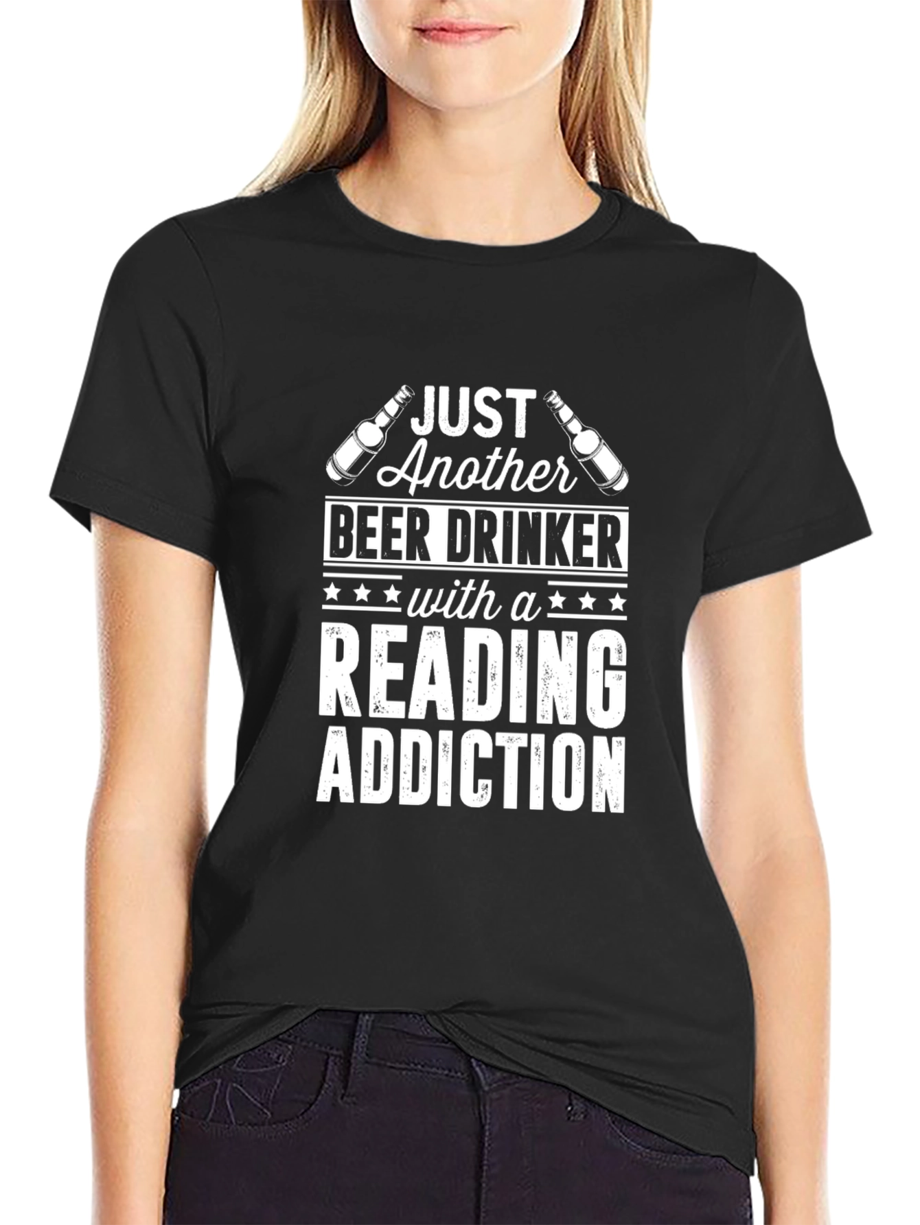 Black Beer Drinker Reading Addiction T-Shirt view 2