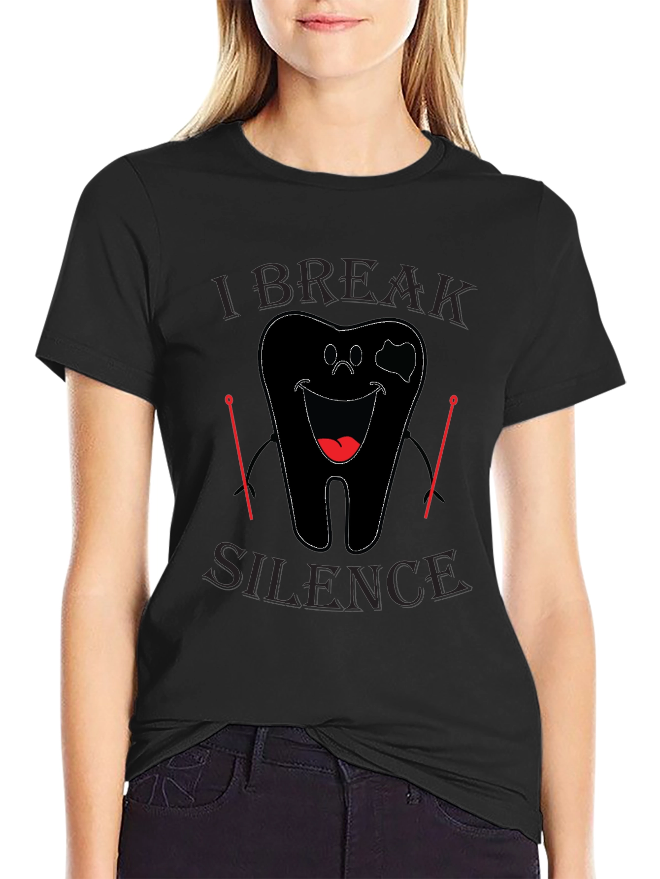 Black I Break Silence Funny Dentist Black T-Shirt view 2