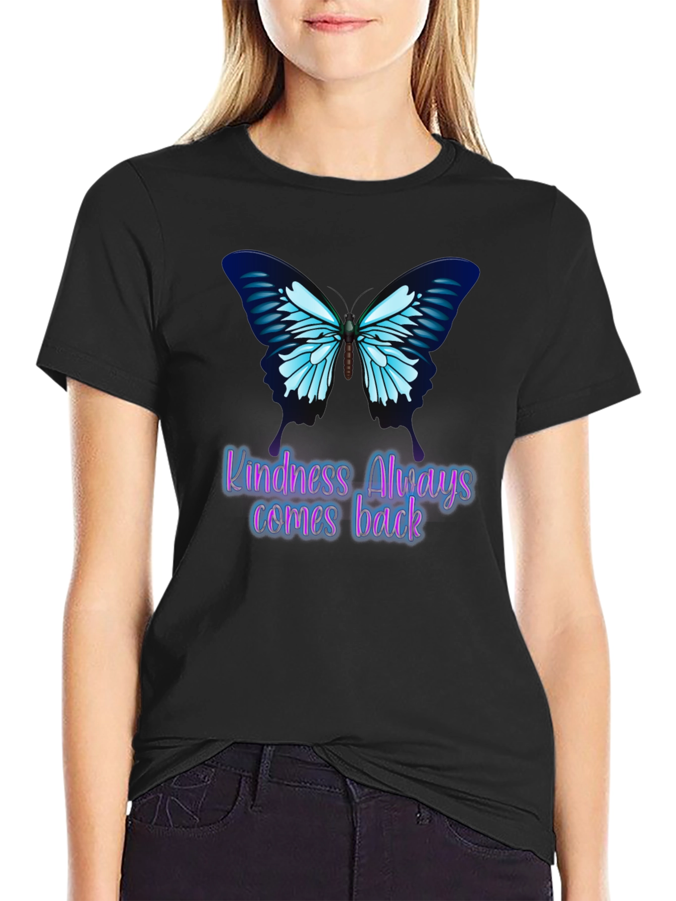 Black Kindness Butterfly Graphic Tee - Always Comes Back view 2